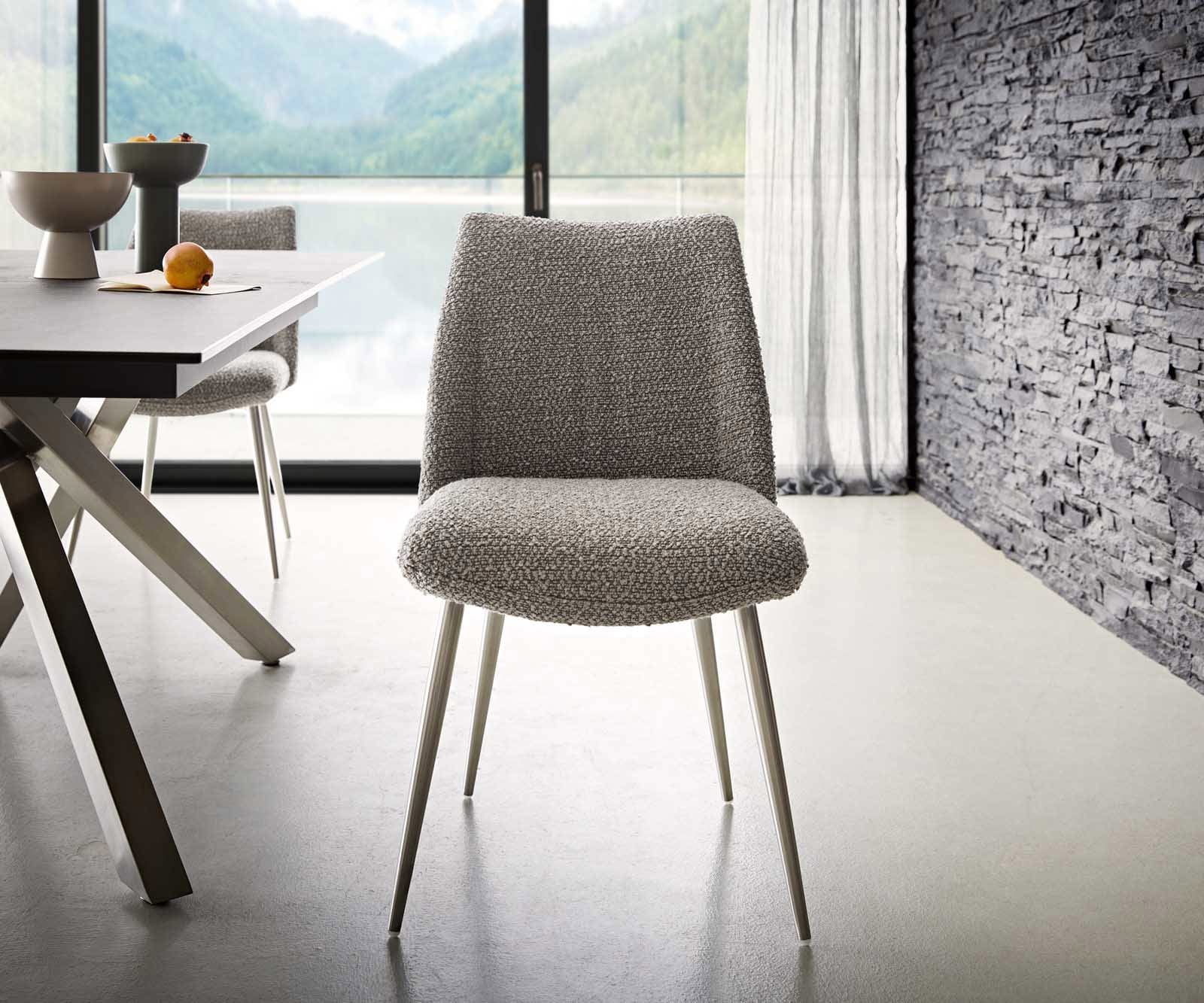 Esszimmerstuhl Elso-Flex Bouclé Silbergrau 4-Fuß konisch Edelstahl Taschenfederkern 1 Esszimmerstuhl Elso-Flex Bouclé Silbergrau 4-Fuß konisch Edelstahl Taschenfederkern 1