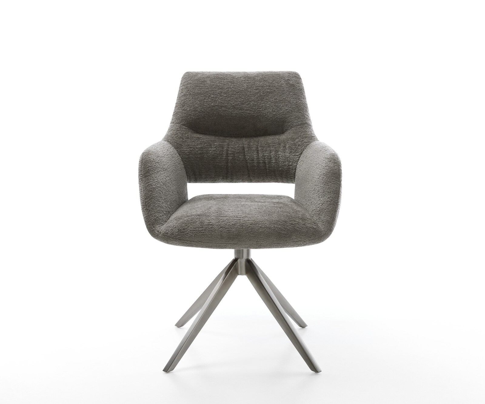 Chaise-pivotante Yago-Flex avec accoudoirs bouclé doux couleur boue pied croisé large grafiete pivotement sur 360° fonction bascule resorts ensachés 1