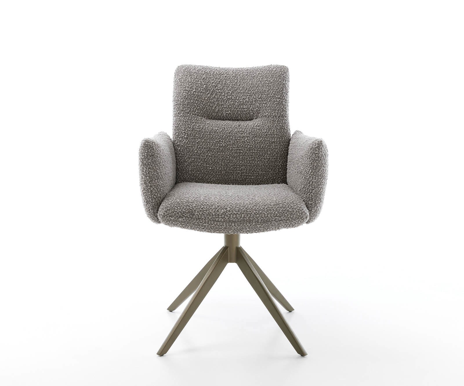 Chaise-pivotante Jova-Flex avec accoudoirs bouclé gris argenté pied croisé large aspect titane pivotement sur 360° ressorts ensachés 1
