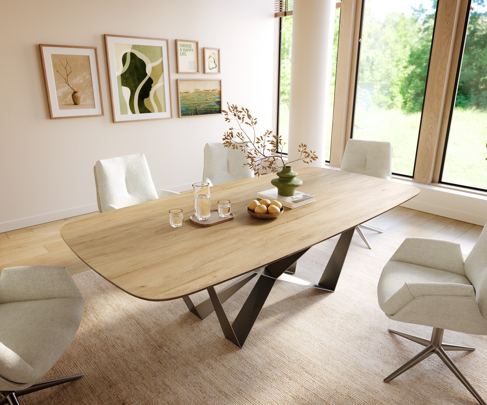 Table à manger Edge Boot 240x120 cm Céramique Laminam® Sabbia Eichefarbig Spider Flachstahl Acier inoxydable Graphite 1