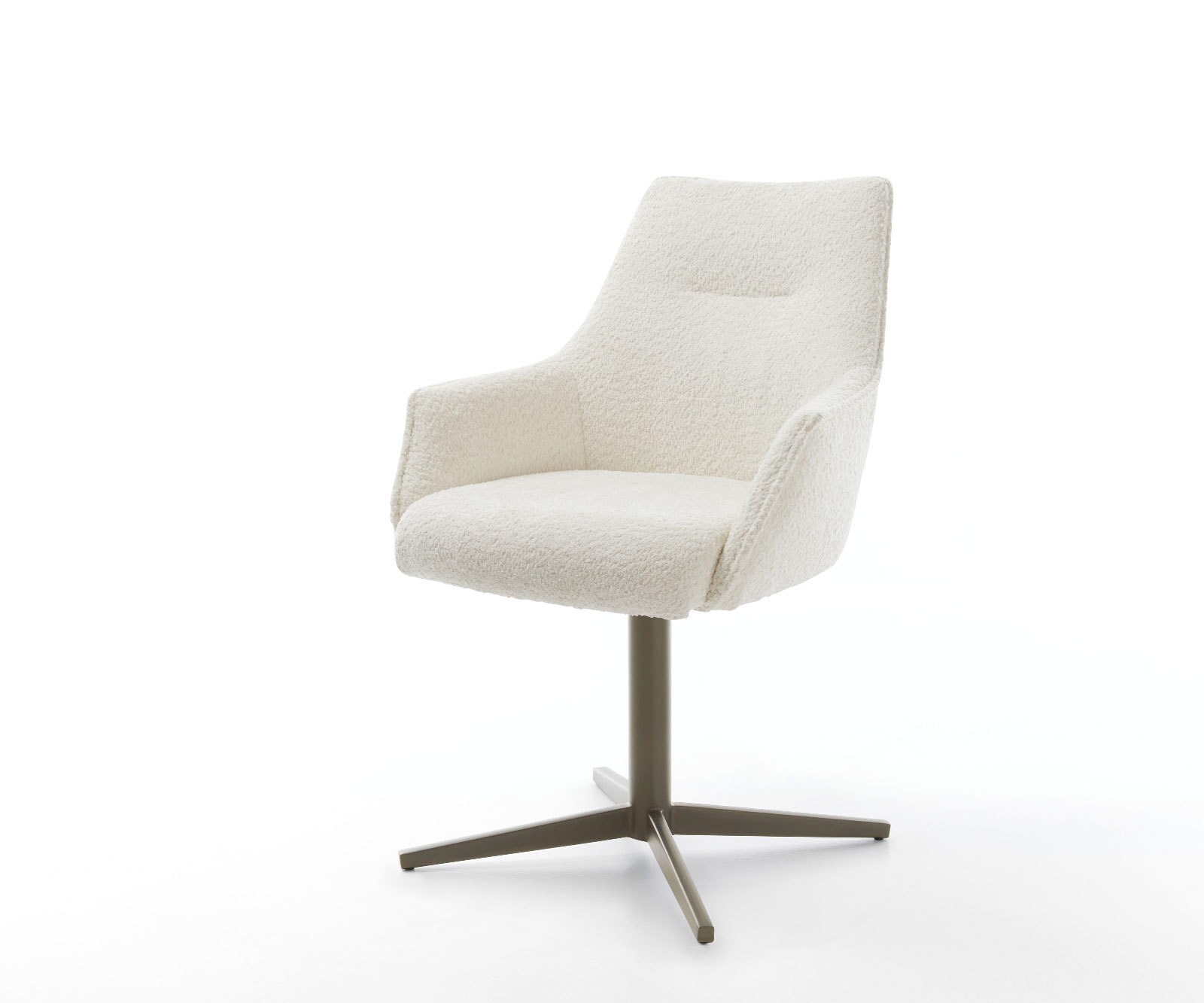 Chaise-pivotante Alja-Flex avec accoudoirs bouclé blanc pied de chaise 4 branches aspect titane pivotement sur 360° ressorts ensachés