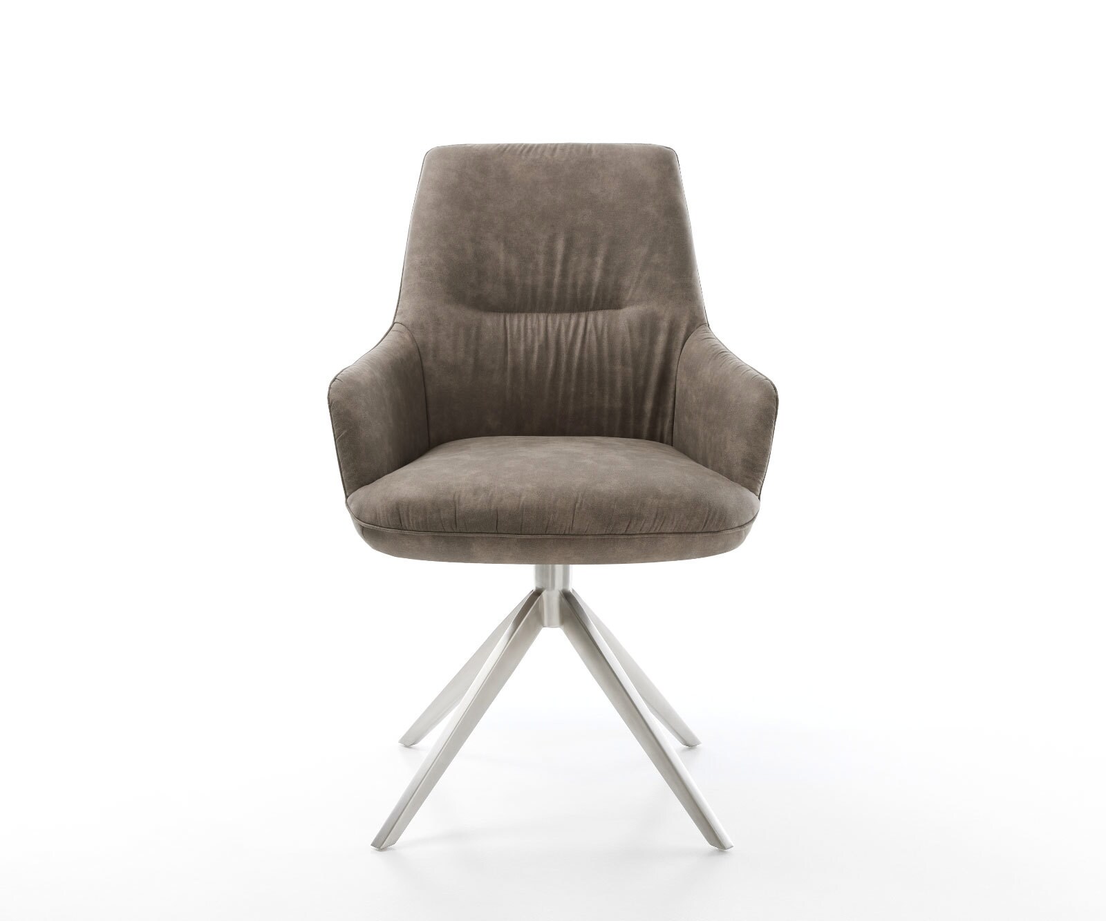 Drehstuhl Zelia-Flex mit Armlehnen Mikrofaser Taupe Vintage Kreuzgestell breit Edelstahl 360° drehbar Wippfunktion Taschenfederkern 2