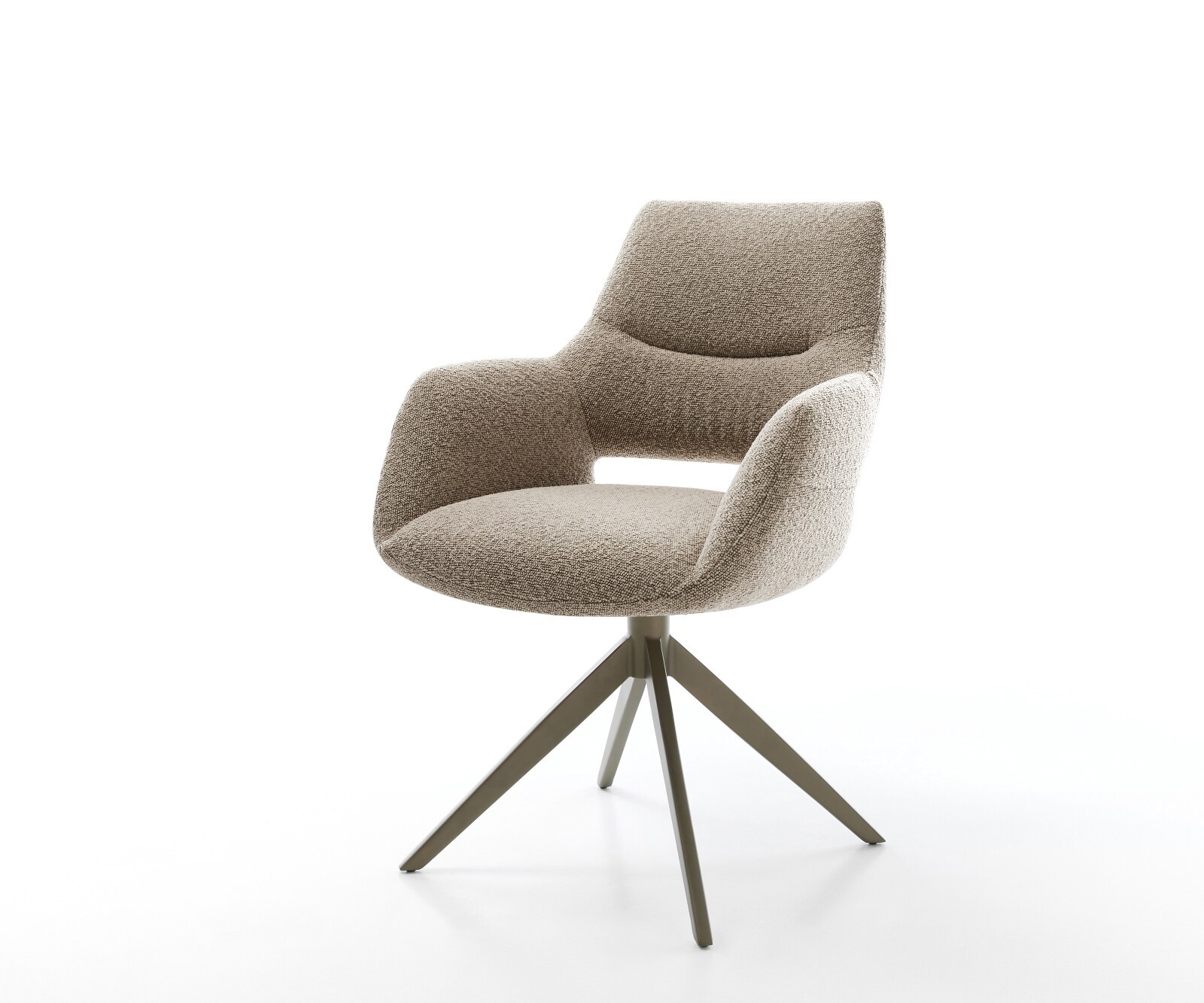 Chaise-pivotante Yago-Flex avec accoudoirs bouclé boue pied croisé large aspect titane pivotement sur 360° fonction bascule ressorts ensachés