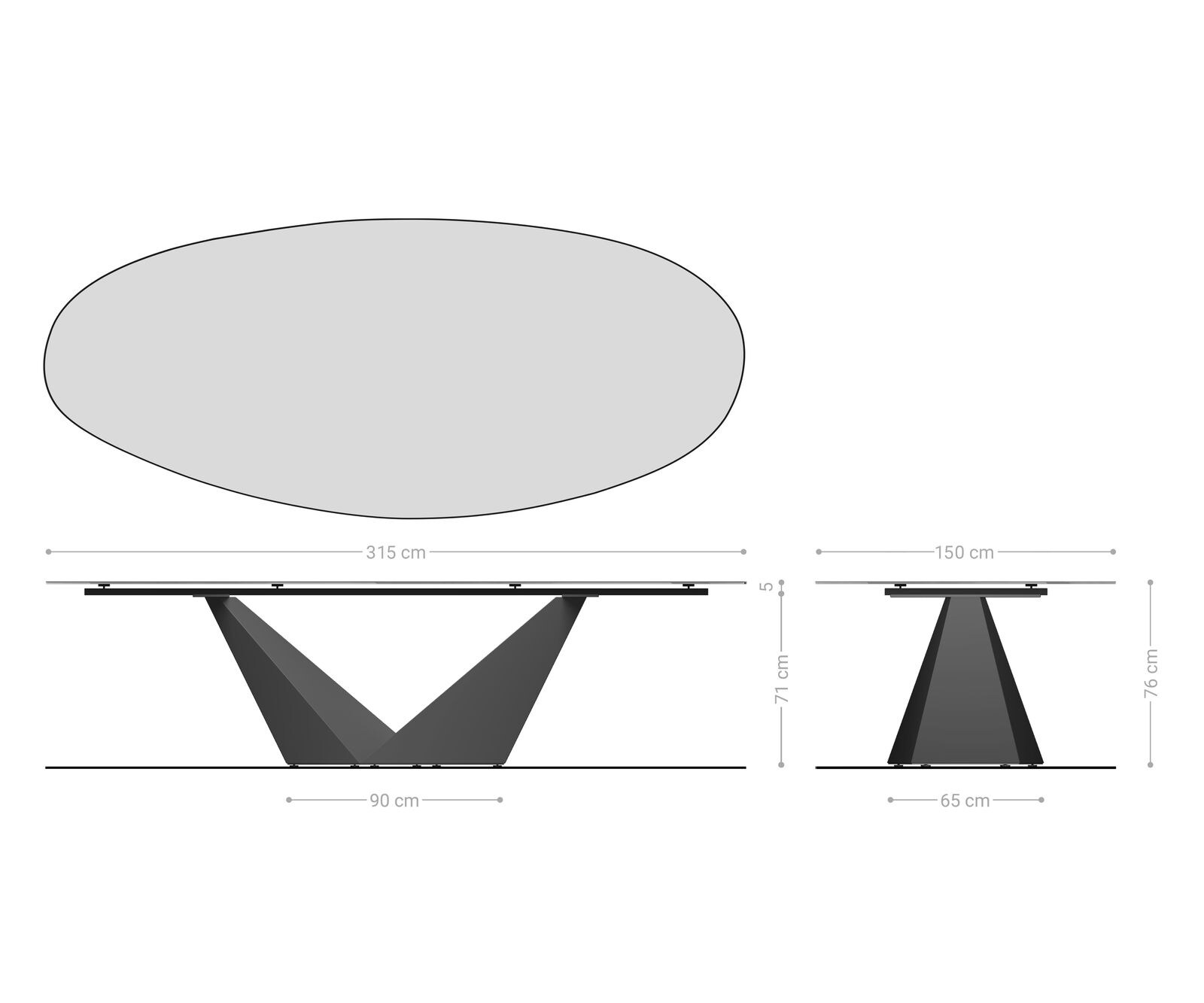 Esstisch Edge Oval 315x150 cm Keramik Emperador Extra Lucidato Dunkelbraun Prisma Metallic Gold 8