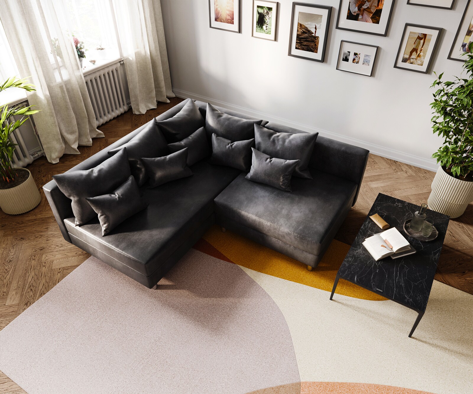 Canapé Clovis anthracite look antique ottoman gauche canapé module 3
