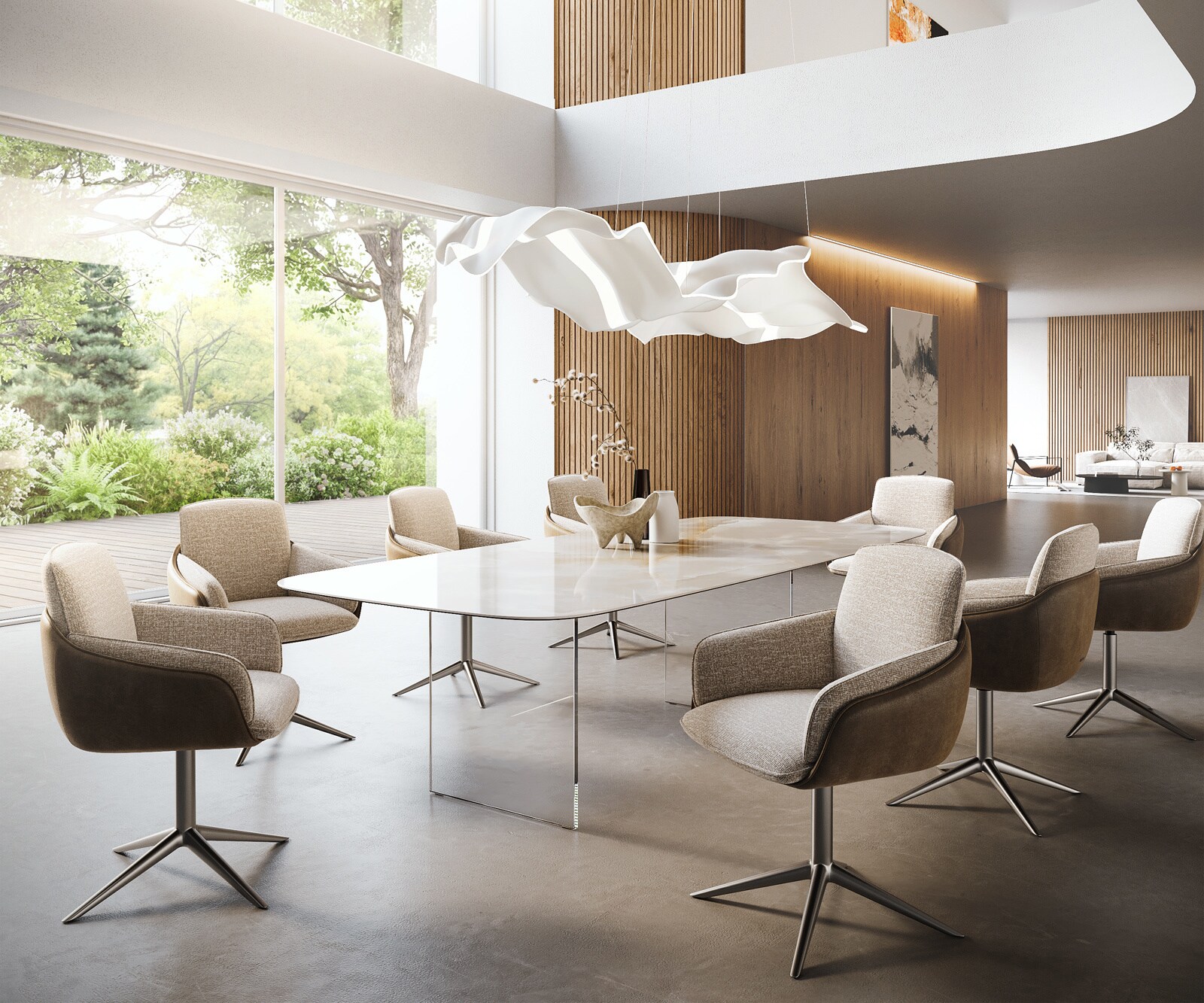 Table à manger Edge Boot 270x120 cm Céramique Iris FMG Onice Grigio piètement en verre 7