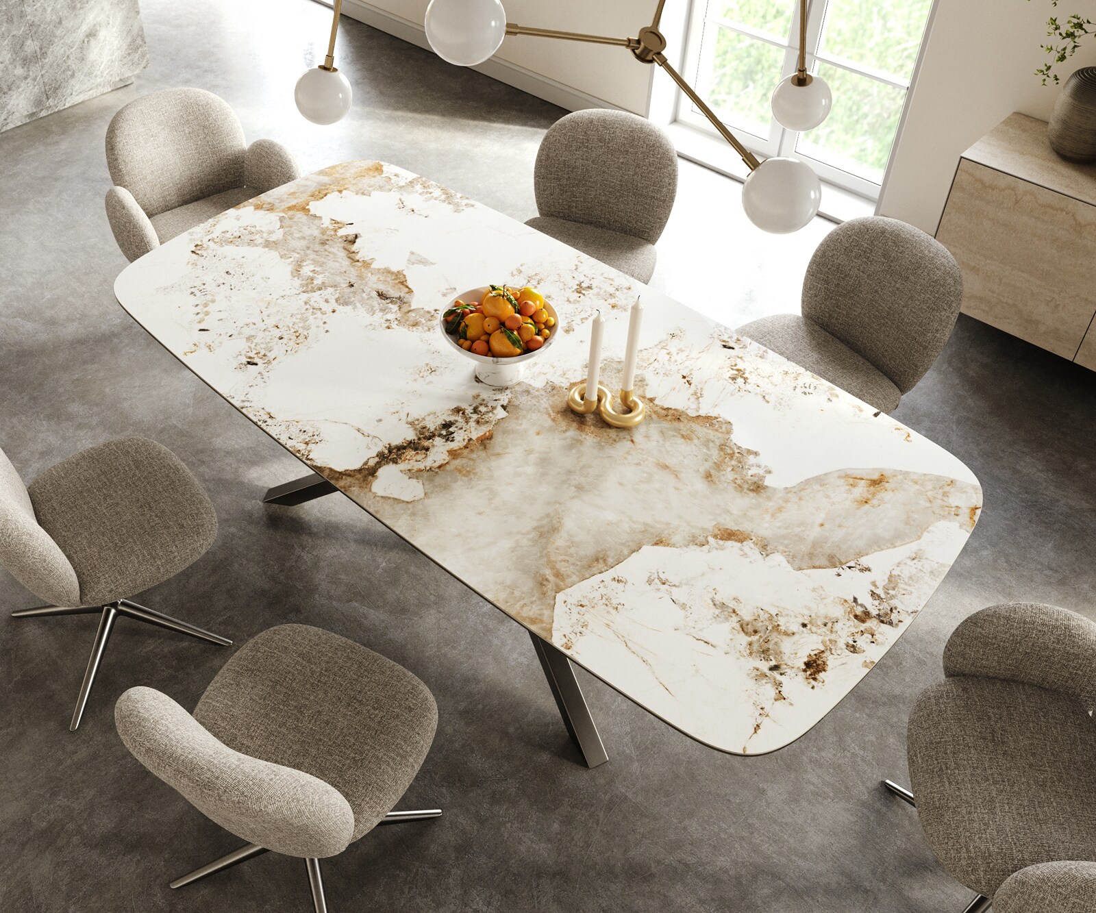 Table à manger Edge Boot 240x120 cm Céramique Minas Melange Blanc-Beige piètement en croix Rectangle Acier inoxydable Graphite 3