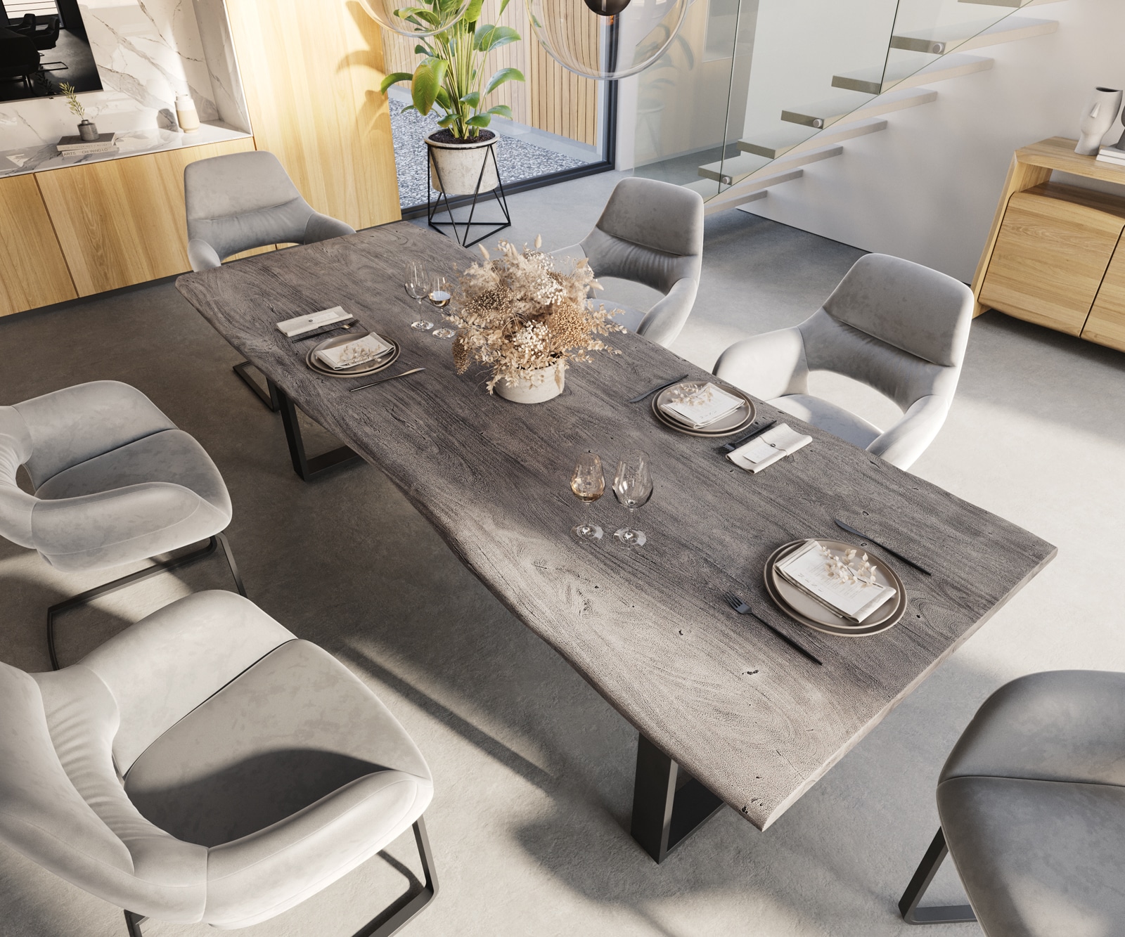 Esstisch Edge 260x100 Akazie Platin Kufengestell Schwarz Live-Edge 3 Esstisch Edge 260x100 Akazie Platin Kufengestell Schwarz Live-Edge 3