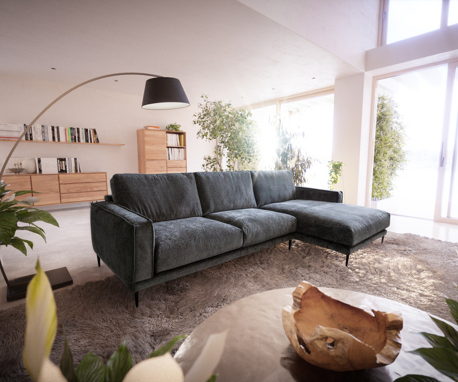 Canapé-d'angle Sottil 290 x 165cm chenille gris Recamière droite