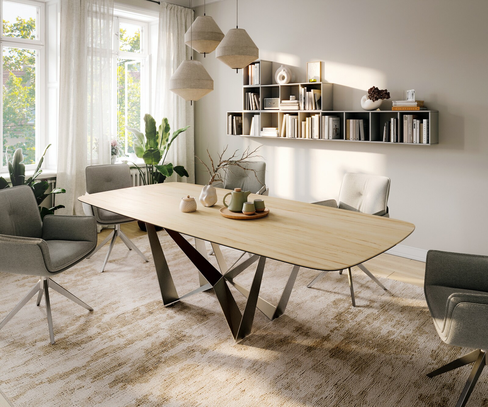 Table à manger Edge Boot 260x120 cm Céramique Laminam® Sabbia Eichefarbig Spider Flachstahl Acier inoxydable