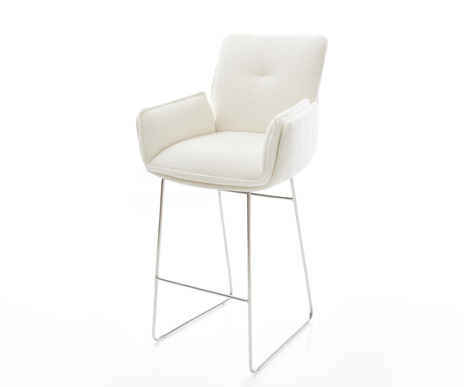 Barstuhl Nela-Flex Bouclé Soft Beige Kufengestell Edelstahl Silberfarben 1