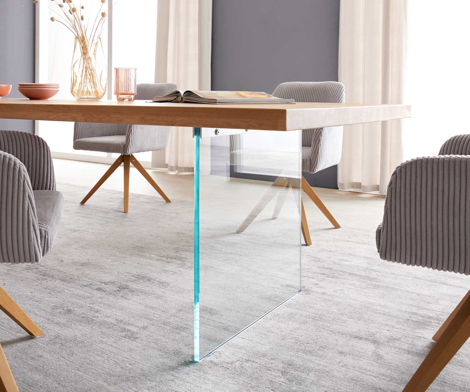 Esstisch Edge 300x100 Eiche Natur Glas 4 Esstisch Edge 300x100 Eiche Natur Glas 4