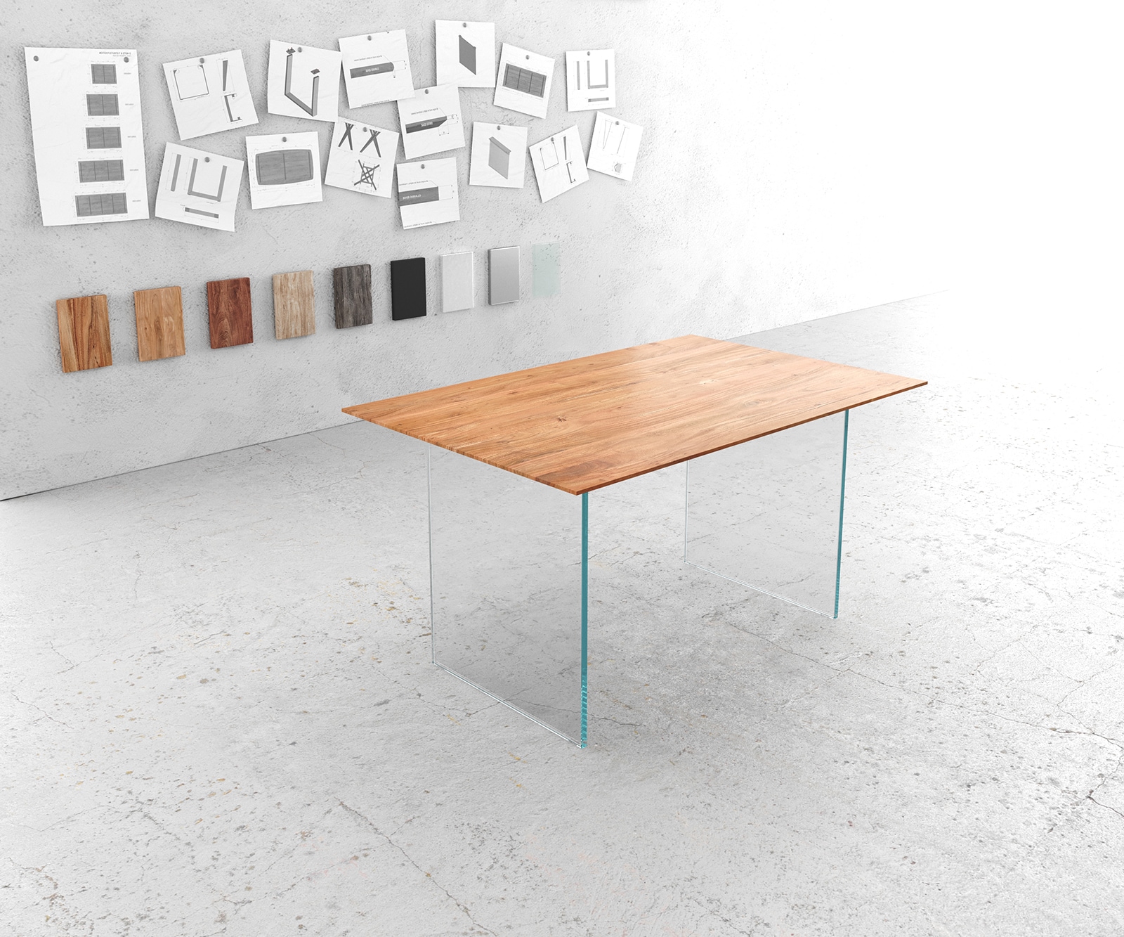 Esstisch Edge 140x90 cm Akazie Natur Gestell Glas Schweizer Kante Esstisch Edge 140x90 cm Akazie Natur Gestell Glas Schweizer Kante