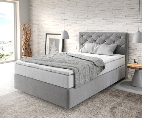 Boxspringbett Dream-Great 120x200 cm Mikrofaser Grau mit TFK Matratze und Visco Topper