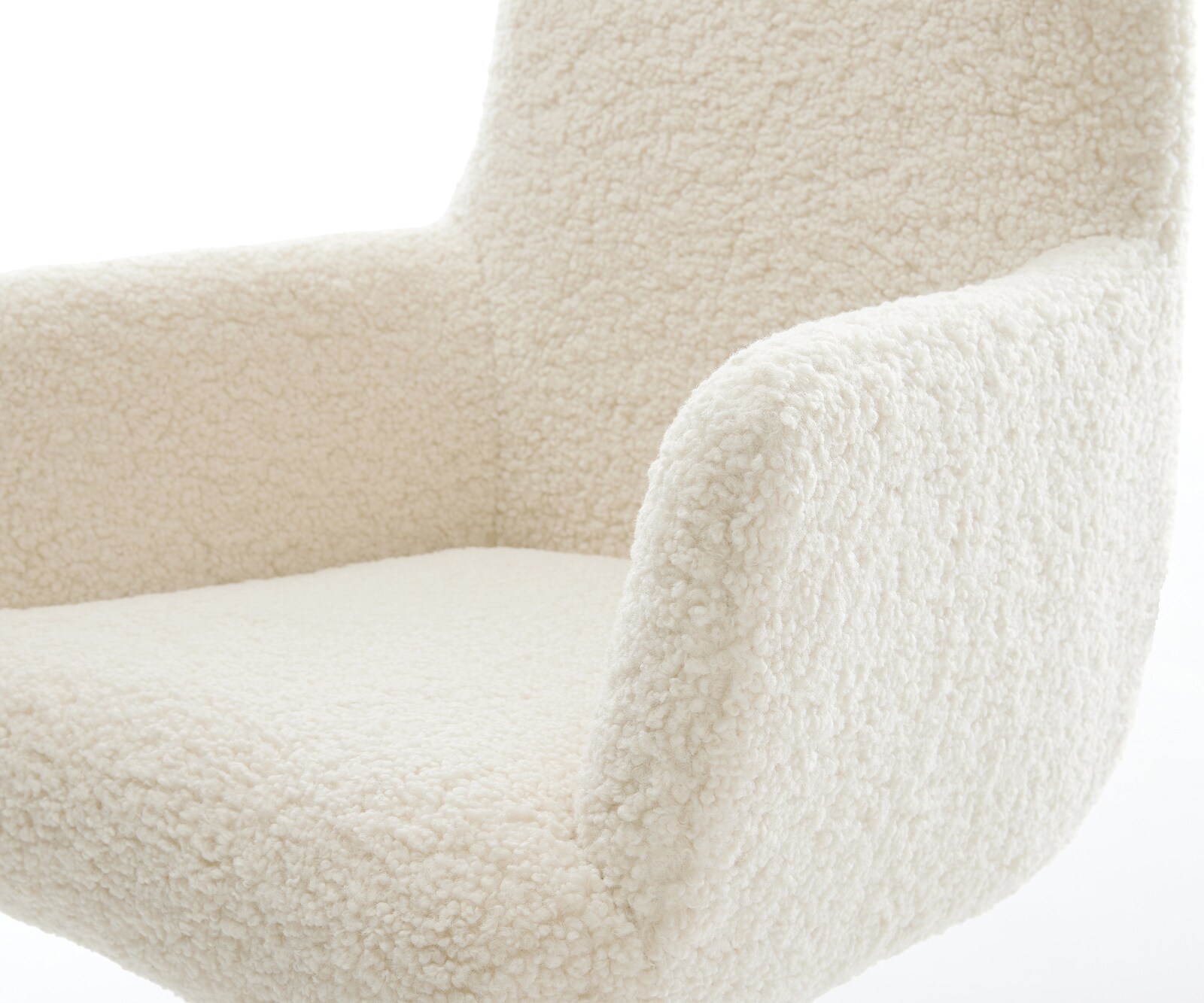Chaise-de-salle-à-manger Heira-Flex avec accoudoirs tissu teddy beige pied trapèze acier inoxydable resorts ensachés 4