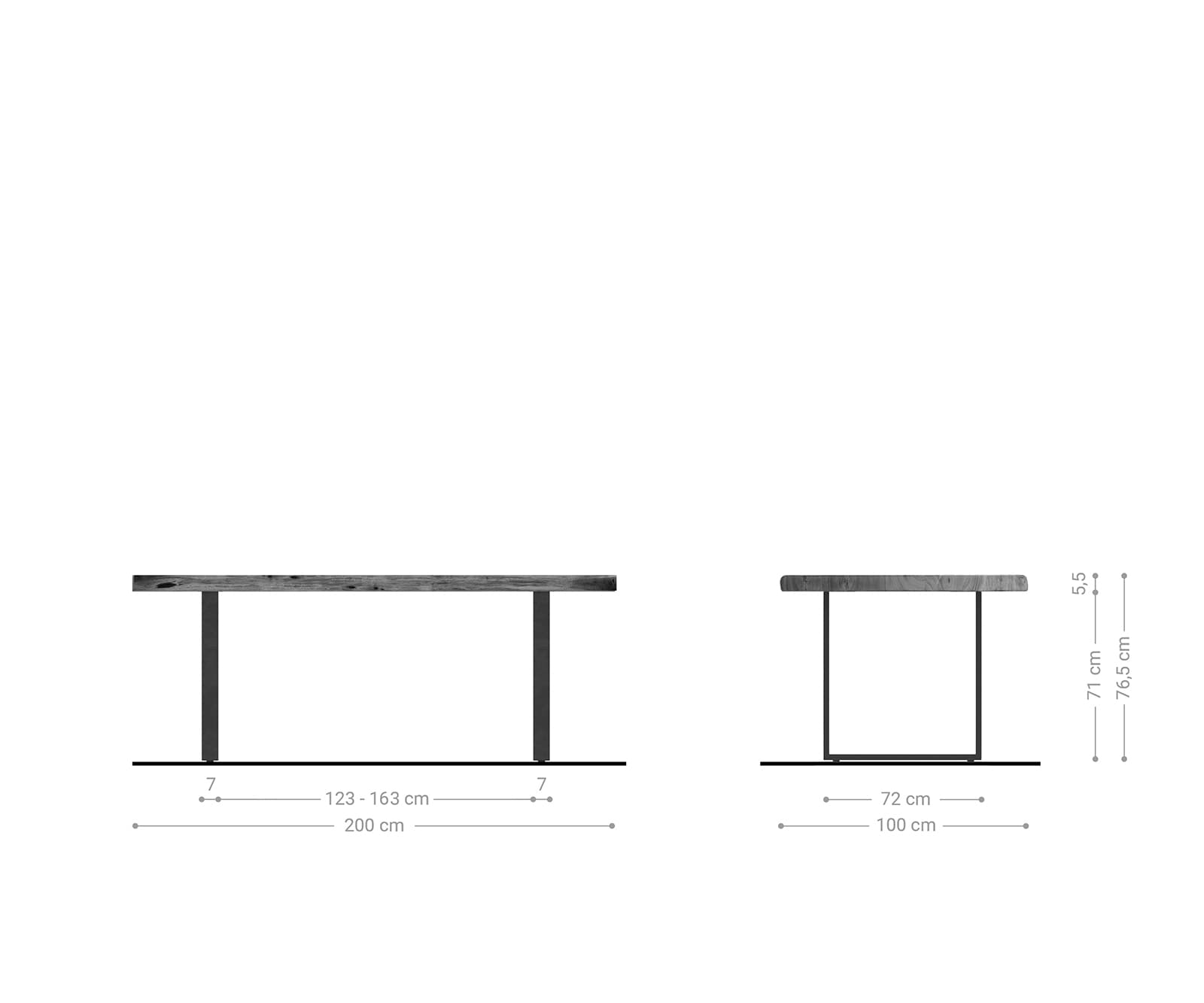Esstisch Edge 200x100 XL Akazie Platin Kufengestell Schwarz Live-Edge 6 Esstisch Edge 200x100 XL Akazie Platin Kufengestell Schwarz Live-Edge 6