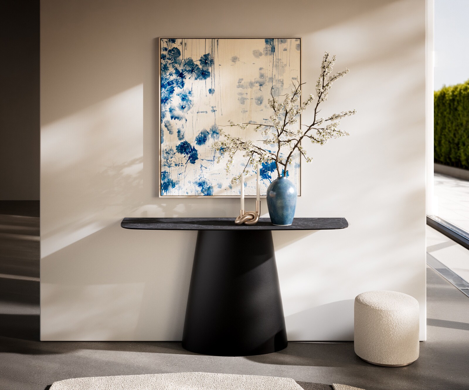 Console Edge forme bateau 140x40 cm Céramique Laminam® Nero Greco Anthrazit Conos Métal Noir 3