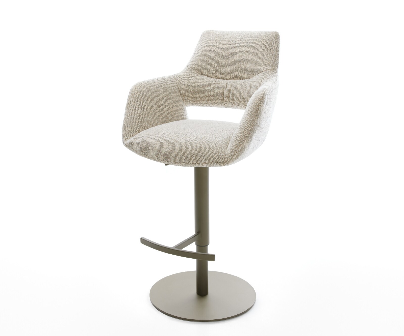 Chaise-de-bar Yago-Flex Tissu tissé doux Beige Pied pivotant réglable en hauteur couleur titane Couleur titane Ressort ensaché