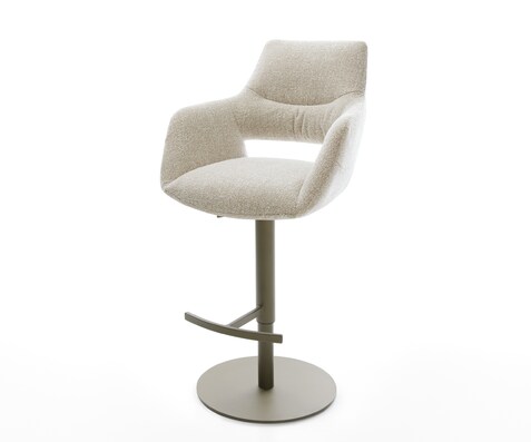 Chaise-de-bar Yago-Flex Tissu tissé doux Beige Pied pivotant réglable en hauteur couleur titane Couleur titane Ressort ensaché