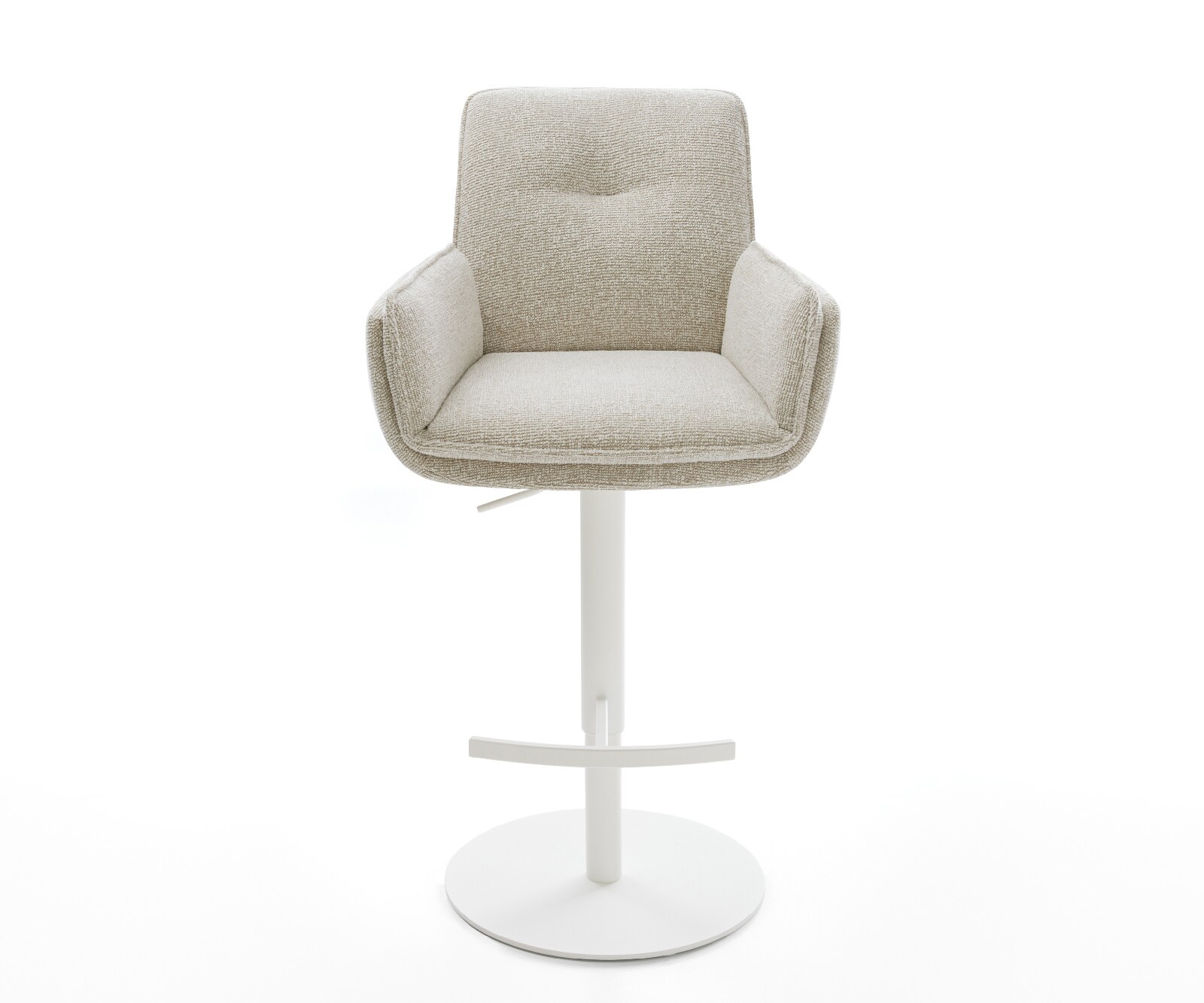 Barstuhl Nela-Flex Webstoff Soft Beige Drehfuß höhenverstellbar Metall Weiß 1