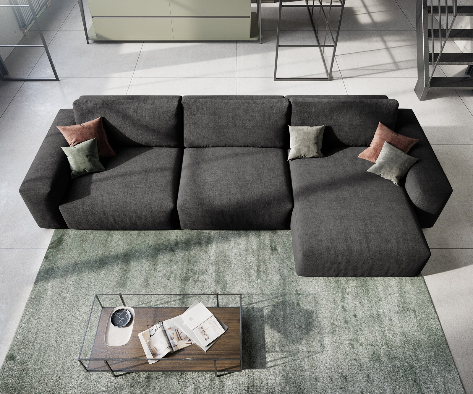 Ecksofa Lanzo XL 380x180 cm Mikrofaser Schwarz Recamiere variabel 3 Ecksofa Lanzo XL 380x180 cm Mikrofaser Schwarz Recamiere variabel 3