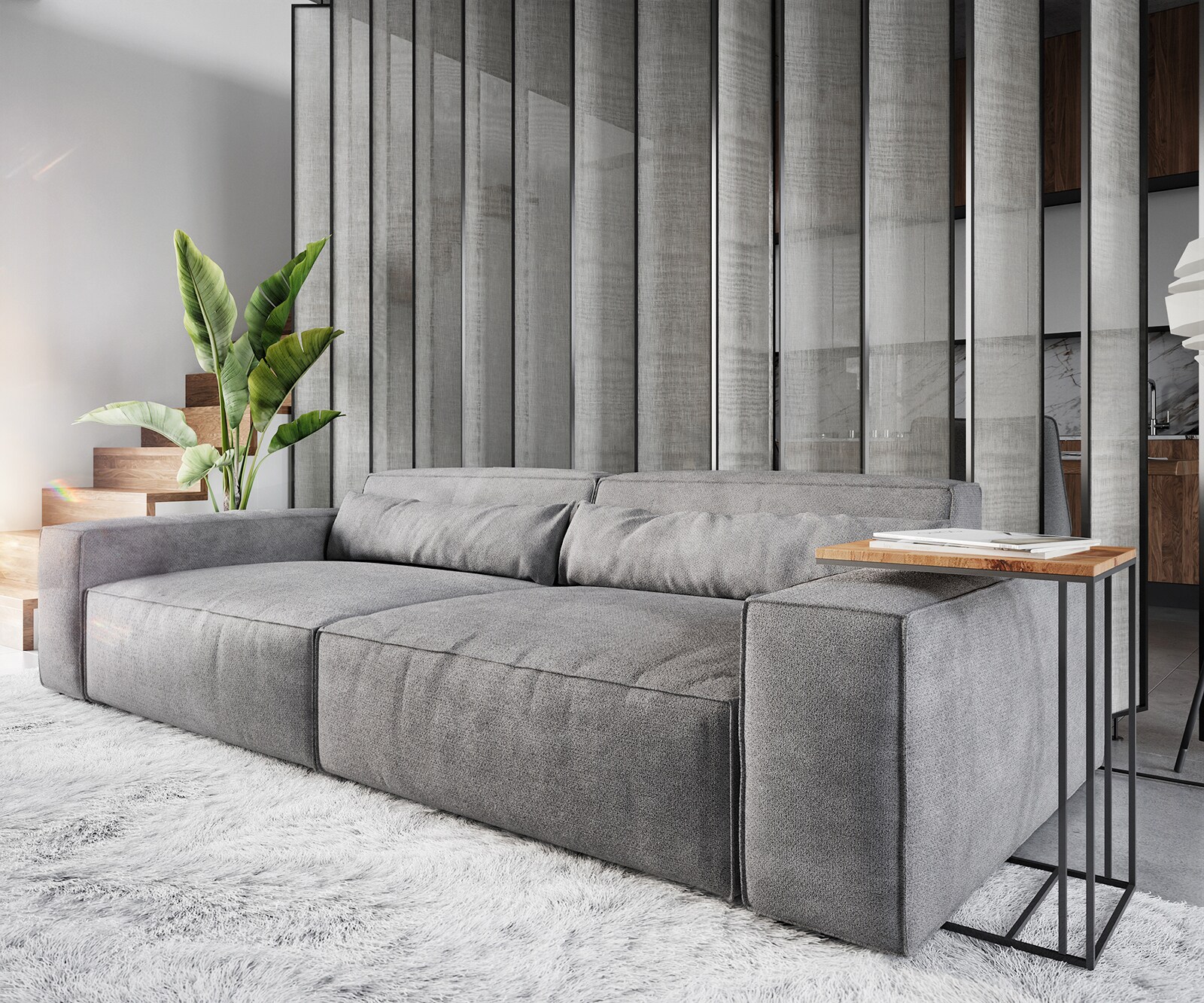 Big-Sofa Sirpio XL 270x130 cm Mikrofaser Taupe mit Hocker 4