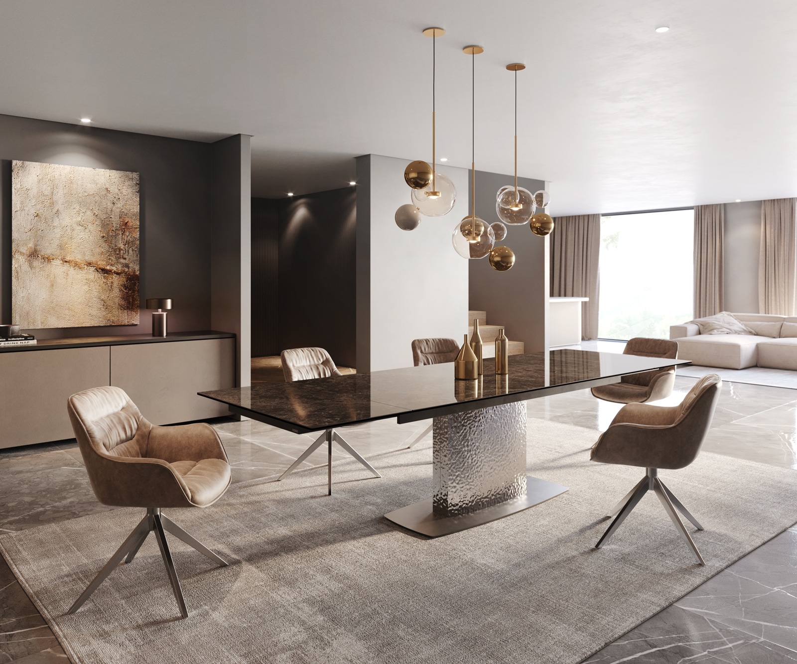 Esstisch Edge 200-300x100 Keramik Laminam® Emperador Extra Lucidato Dunkelbraun Wave Edelstahl ausziehbar 4 Esstisch Edge 200-300x100 Keramik Laminam® Emperador Extra Lucidato Dunkelbraun Wave Edelstahl ausziehbar 4
