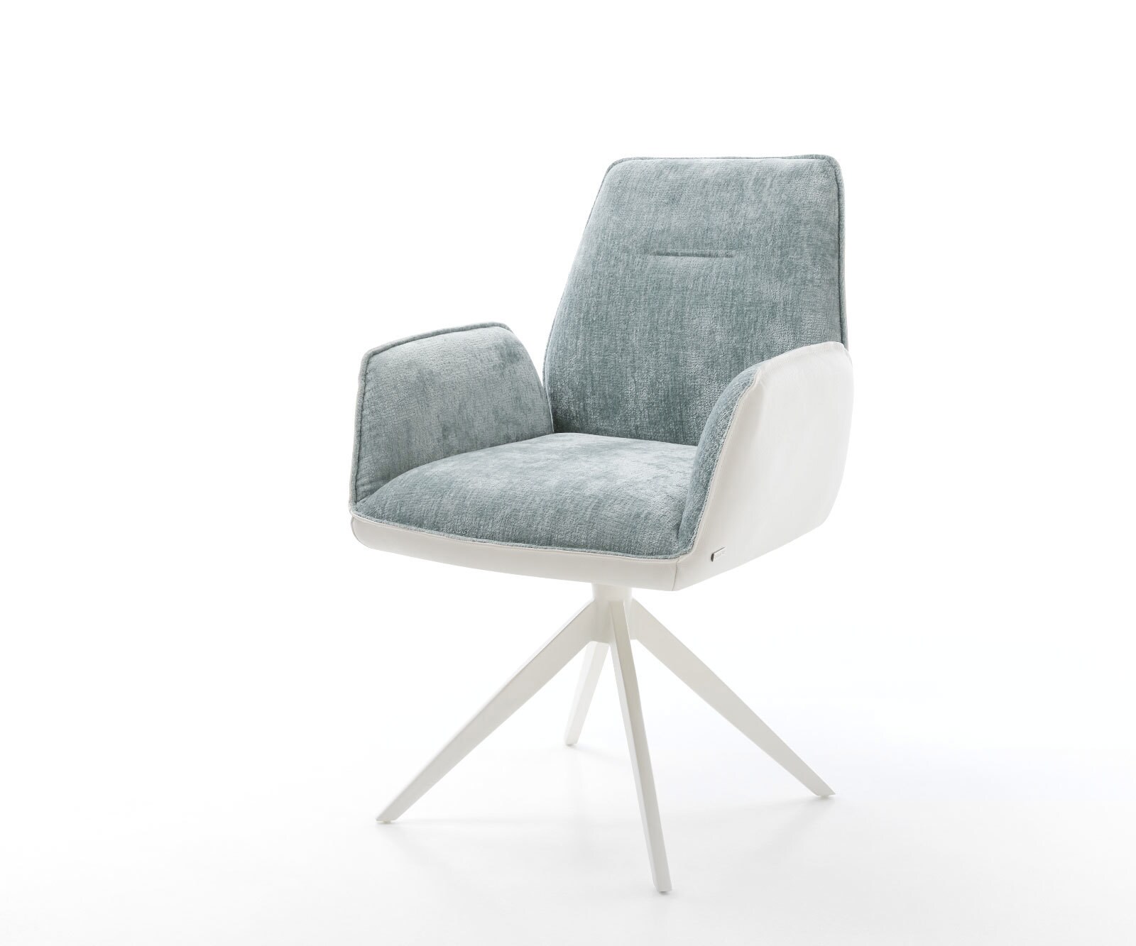 Drehstuhl Zoa-Flex Materialmix Echt-Leder Weiß-Pastellblau Kreuzgestell breit Weiß 360° drehbar Wippfunktion