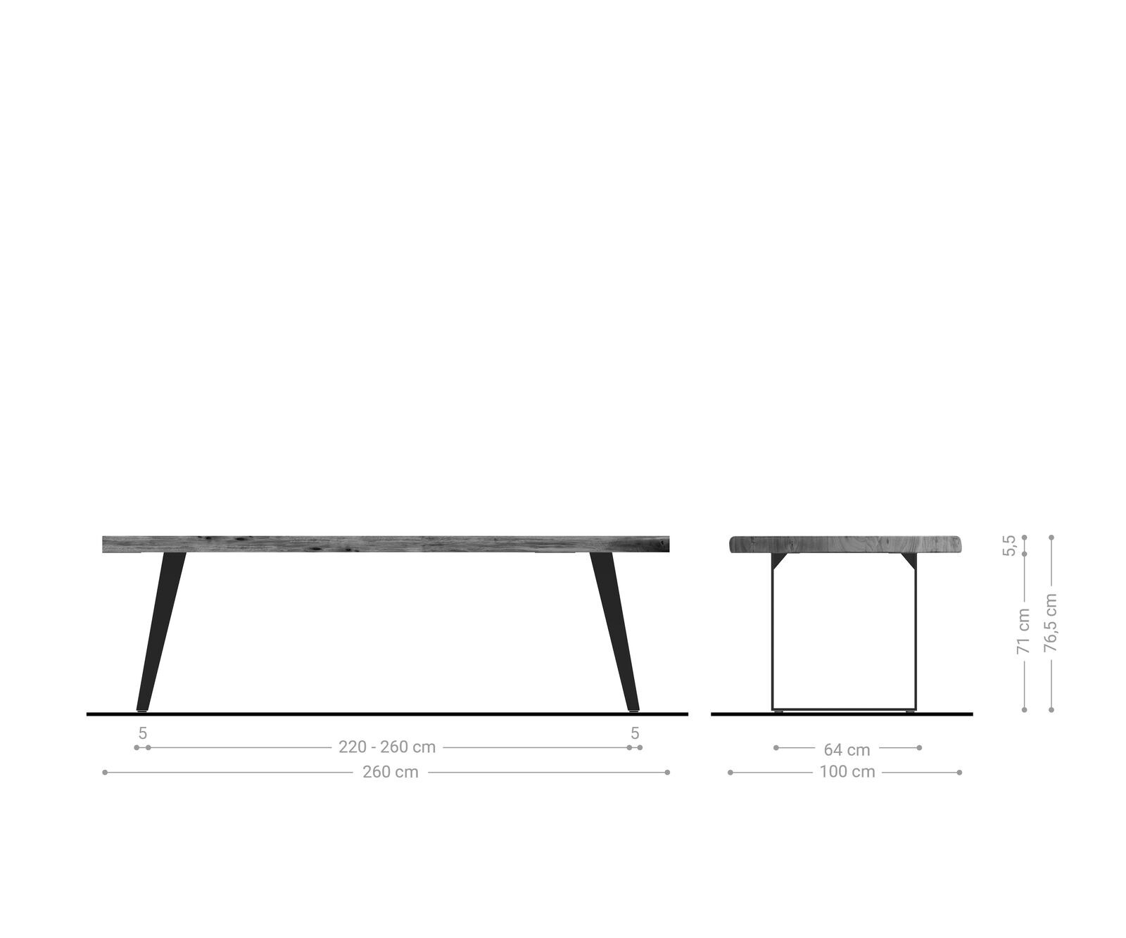 Esstisch Edge 260x100 XL Akazie Braun Metall Schräg Live-Edge 5