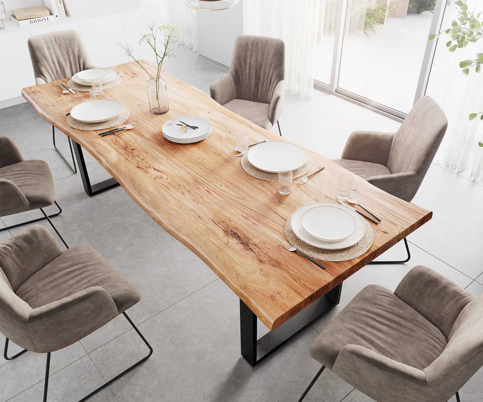 Table de salle à manger Edge 260x100  XL acacia naturel métal noir Live-Edge 3