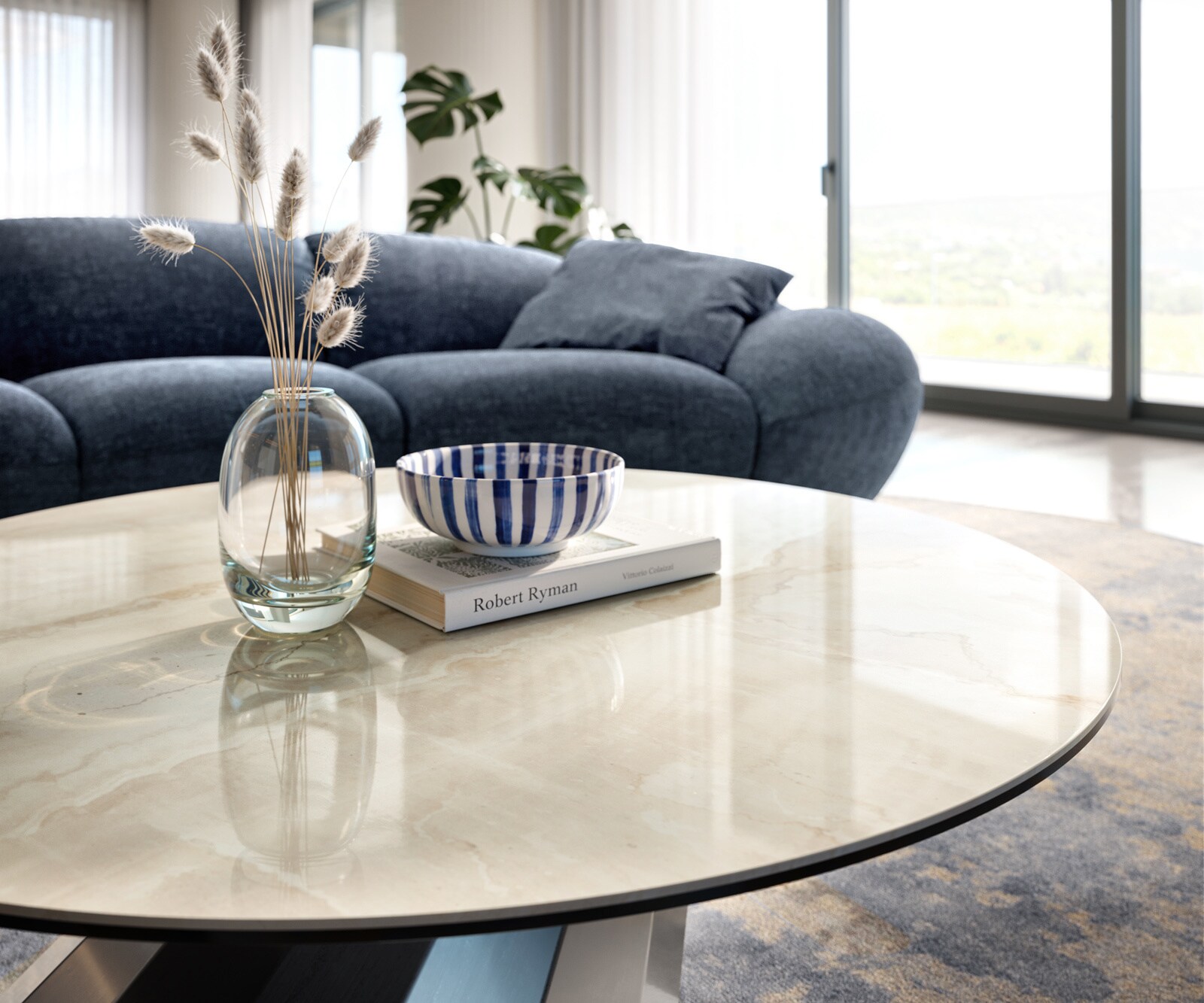Table basse Edge ronde 100x100 cm céramique Onyx Champagne Parabi acier inoxydable brossé 4