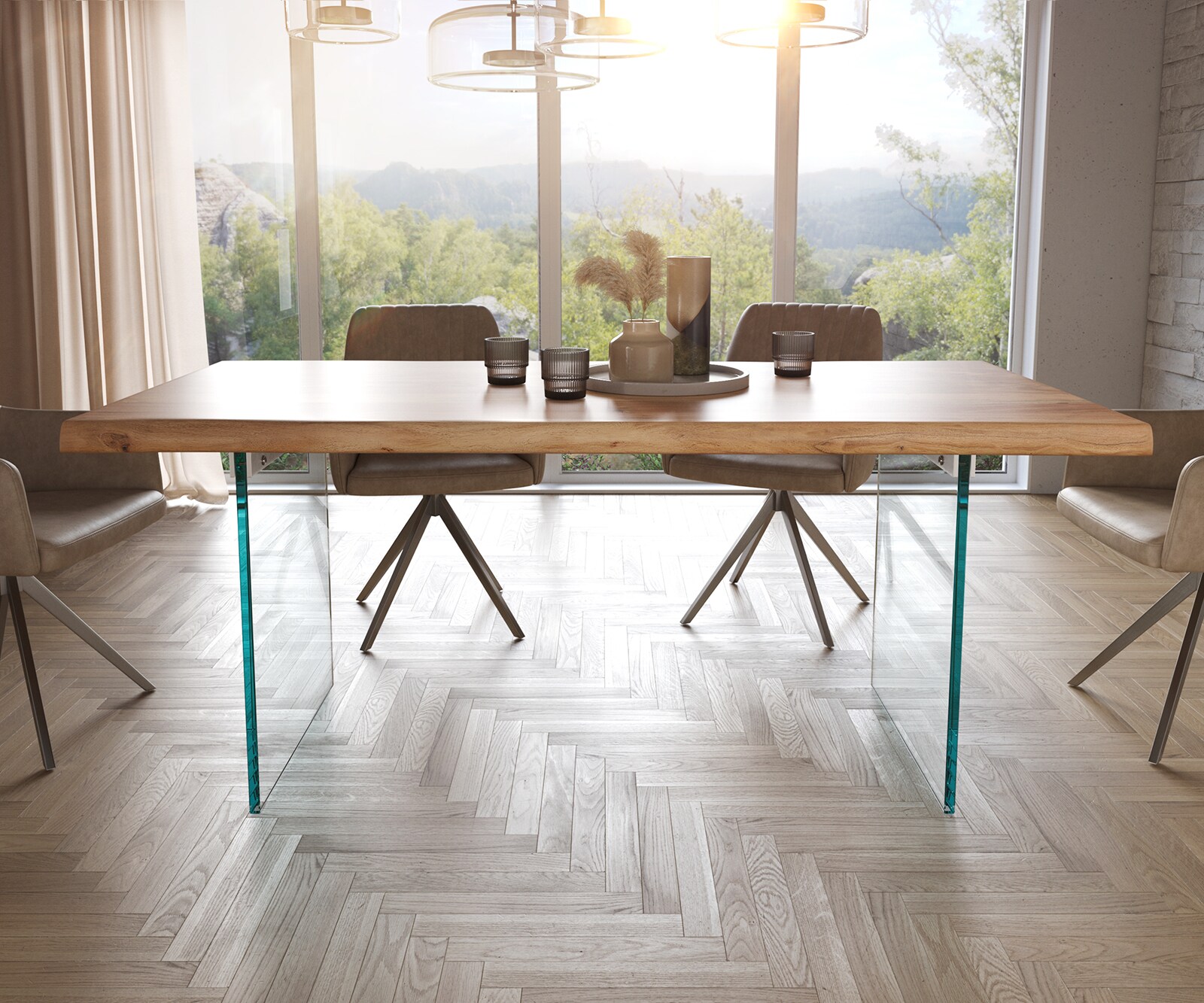 Table à manger Edge 180x90 XL acacia nature verre Live-Edge 1