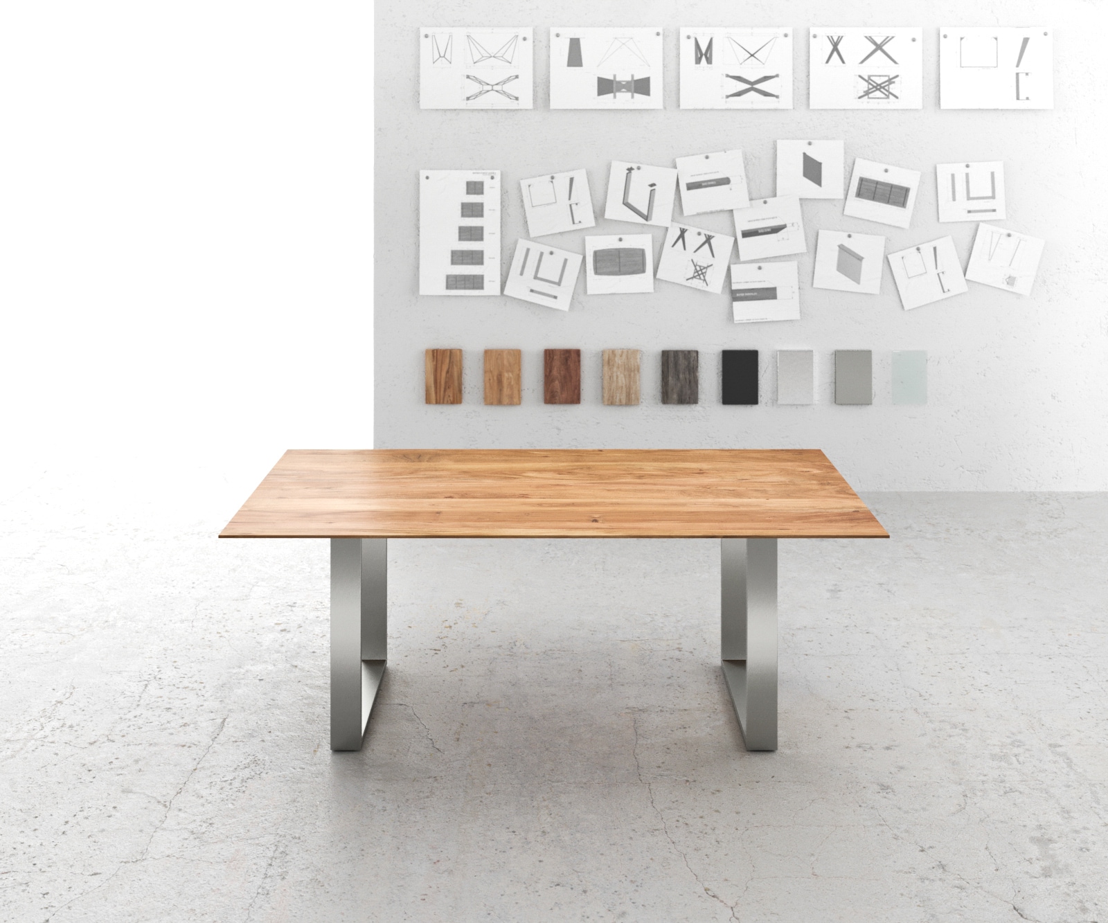 Table-à-manger Edge 200x100 acacia nature acier inoxydable mince bord suisse 1 Table-à-manger Edge 200x100 acacia nature acier inoxydable mince bord suisse 1