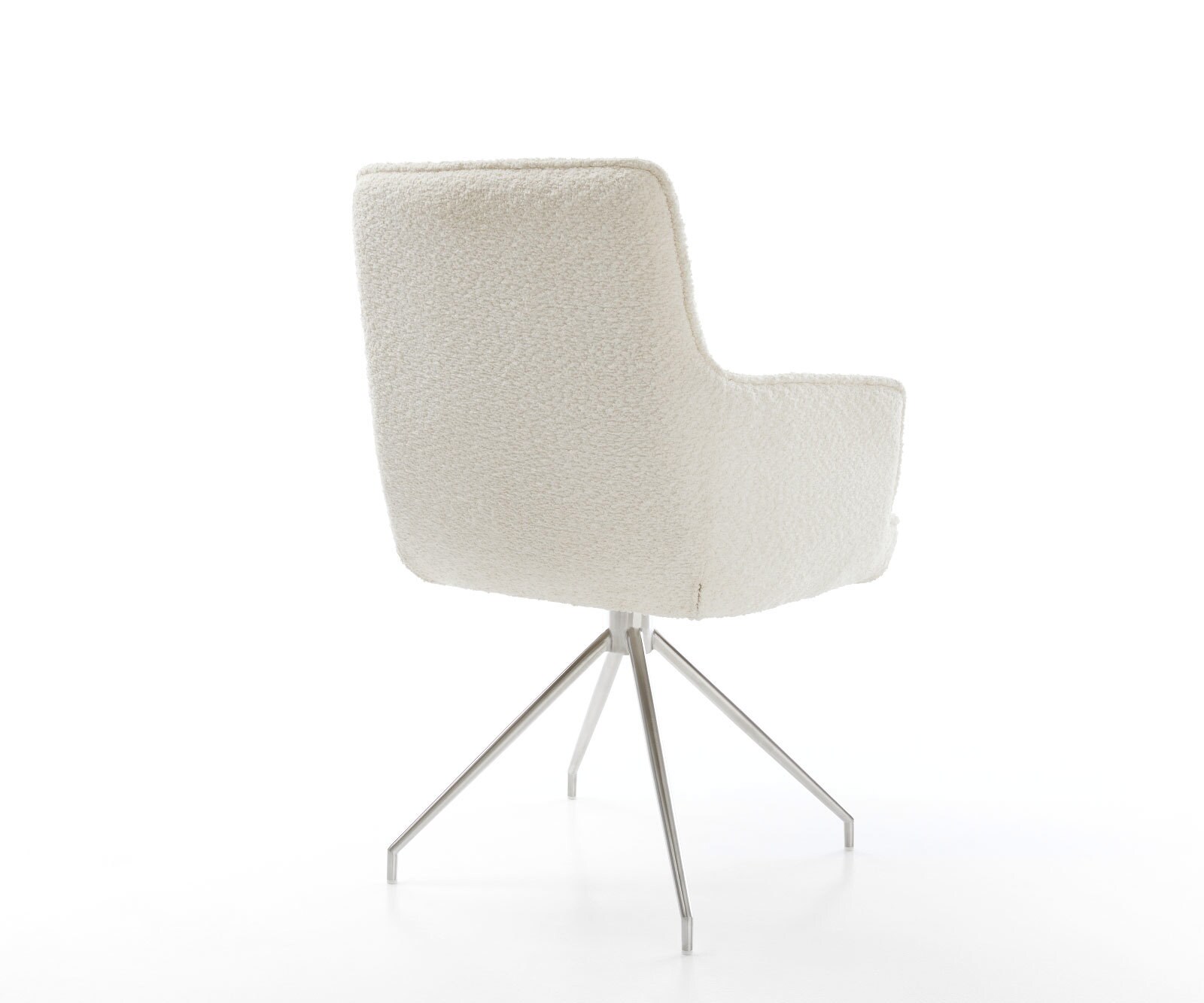 Chaise-pivotante Heira-Flex avec accoudoirs bouclé blanc pied croisé conique acier inoxydable brossé pivotement sur 180° ressorts ensachés 5