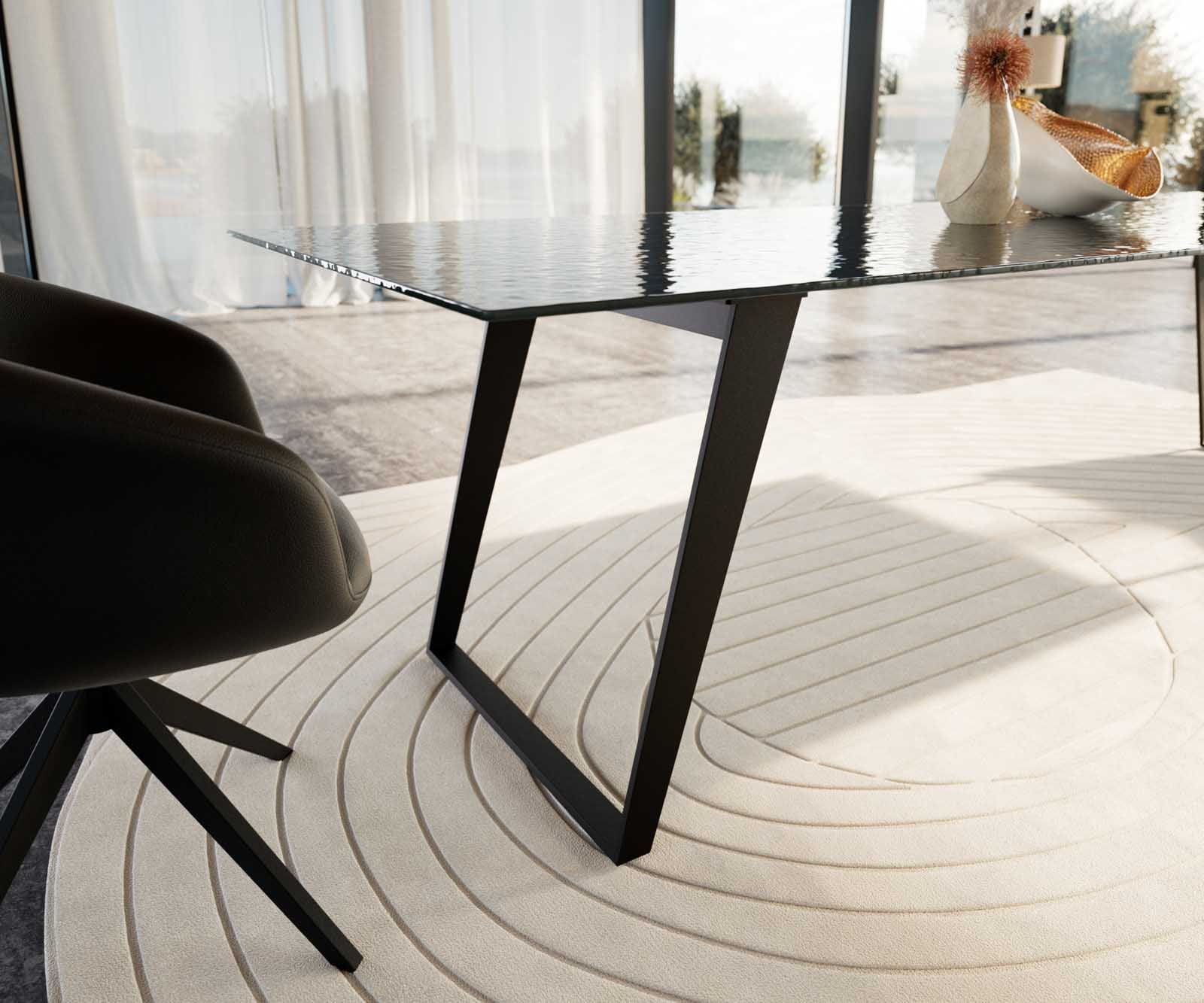 Esstisch Edge 300x100 Reliefglas Rauchschwarz 3D-Design Metall Schräg Schwarz 5 Esstisch Edge 300x100 Reliefglas Rauchschwarz 3D-Design Metall Schräg Schwarz 5