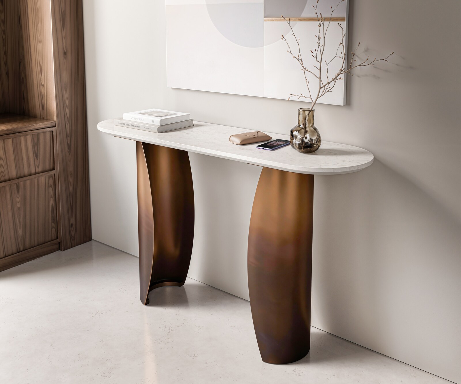 Konsolentisch Solena 135x40 cm Marmor Weiß Metall Gold Ombre