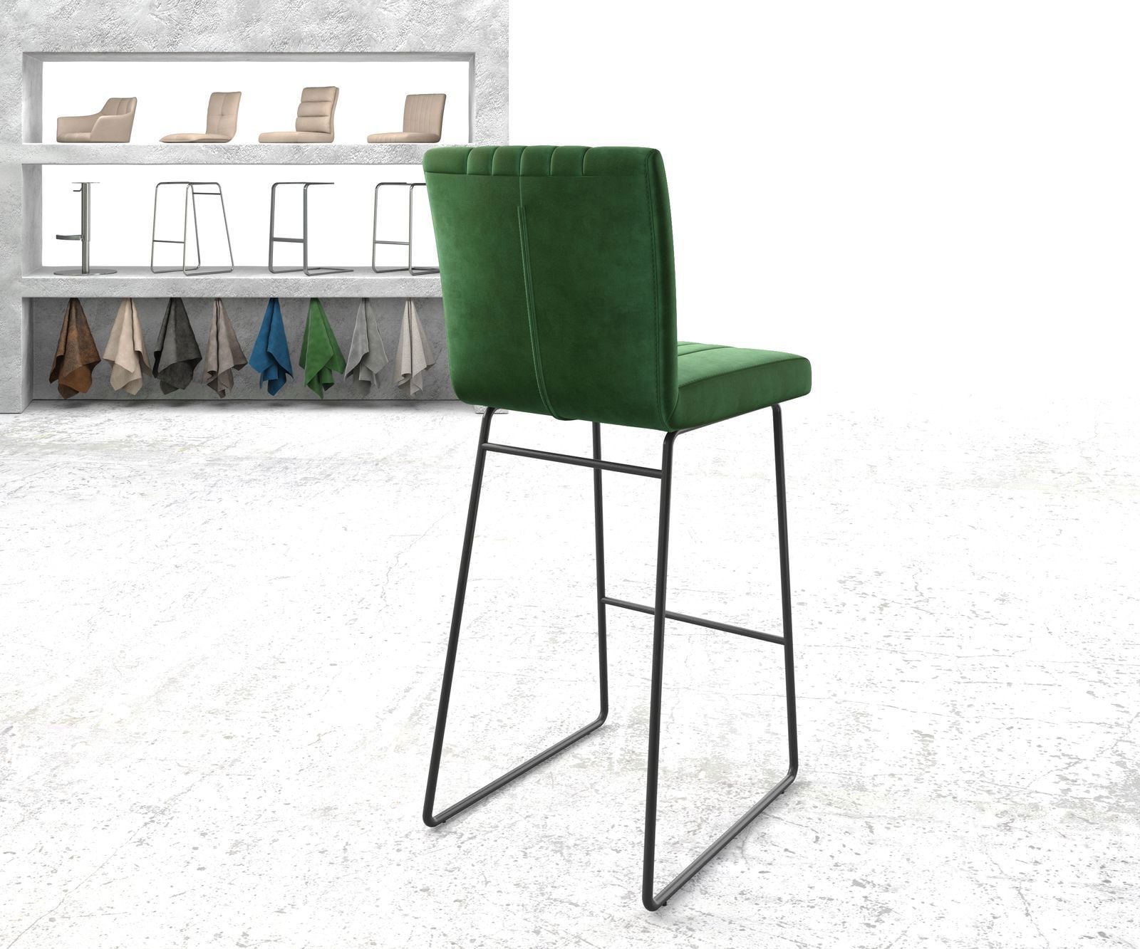 Barstuhl Luiga-Flex Samt Grün Kufengestell Metall 2 Barstuhl Luiga-Flex Samt Grün Kufengestell Metall 2