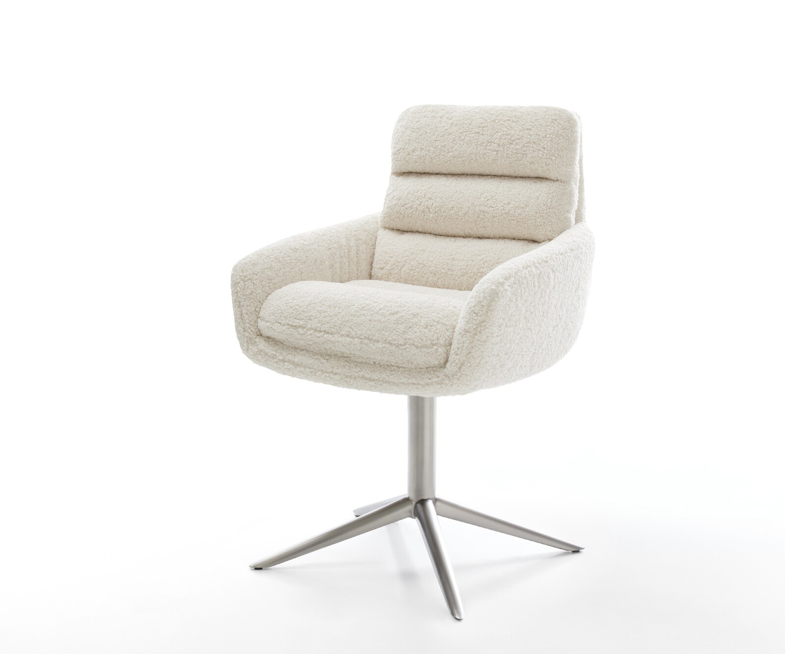 Chaise-pivotante Abelia-Flex avec accoudoirs tissu teddy beige pied de chaise 4 branches acier inoxydable pivotement sur 360° fonction bascule
