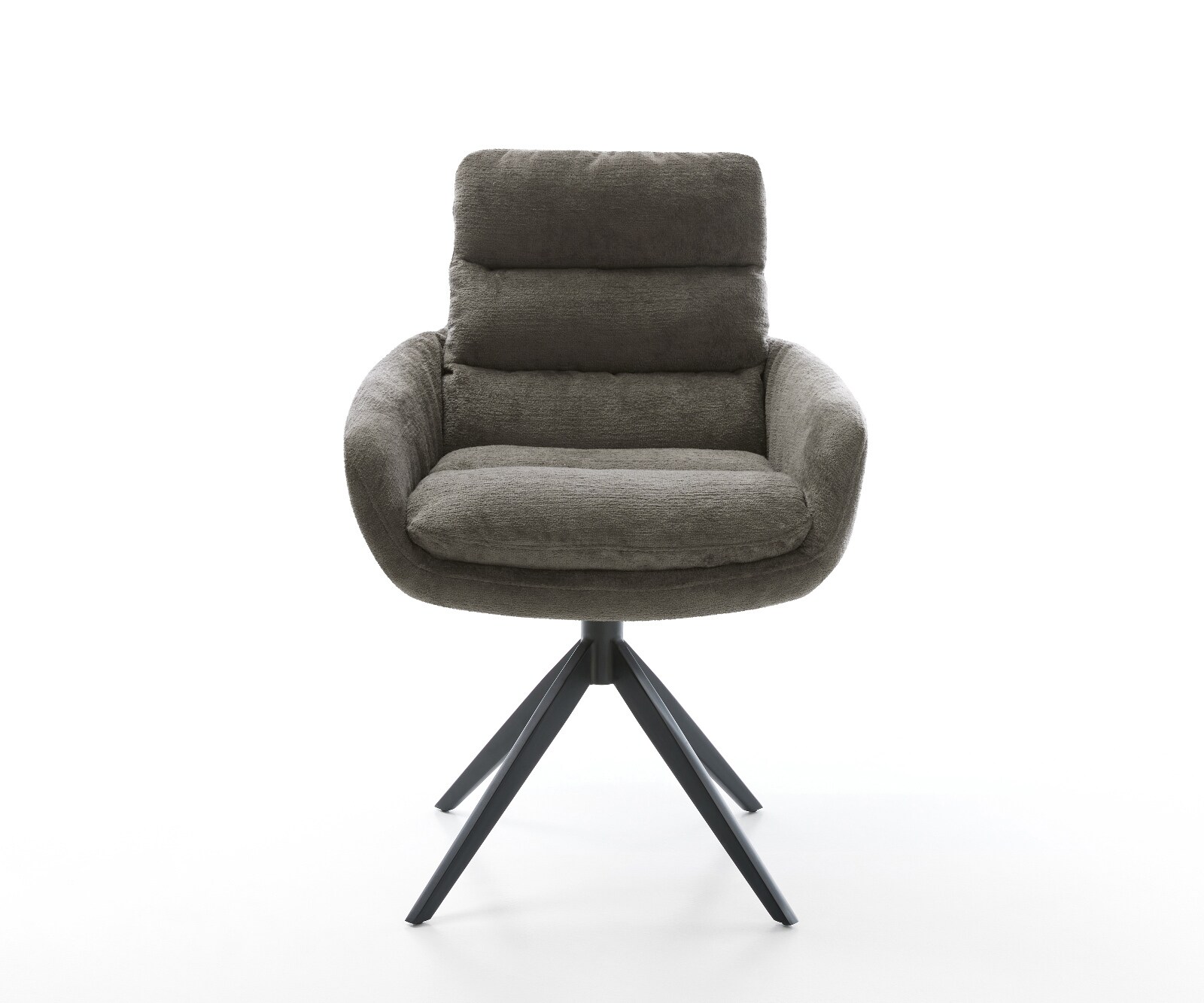 Chaise-pivotante Abelia-Flex avec accoudoirs bouclé doux couleur boue pied croisé large noir pivotement sur 360° fonction bascule 1