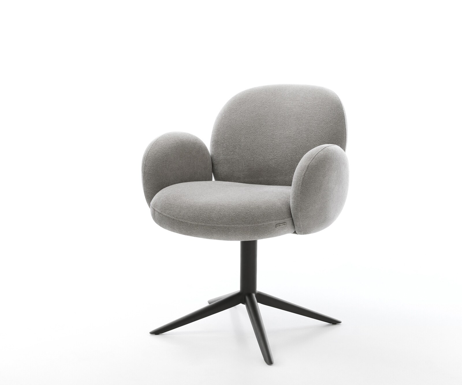Chaise-pivotante Nube-Flex avec accoudoirs tissu structuré doux gris pied de chaise 4 branches noir pivotement sur 360° fonction bascule resorts ensachés 1