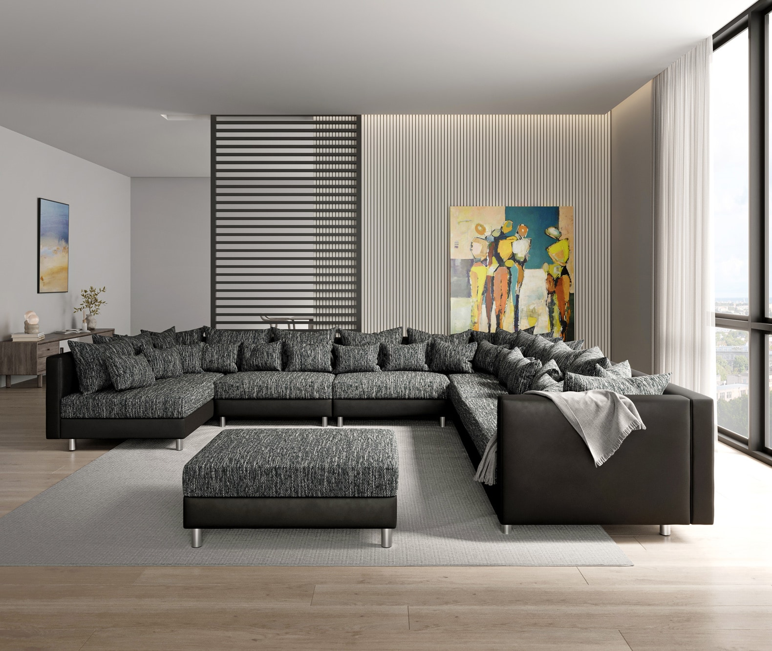 Wohnlandschaft Clovis XXL Schwarz Modular Hocker Ottomane Rechts 3 Wohnlandschaft Clovis XXL Schwarz Modular Hocker Ottomane Rechts 3