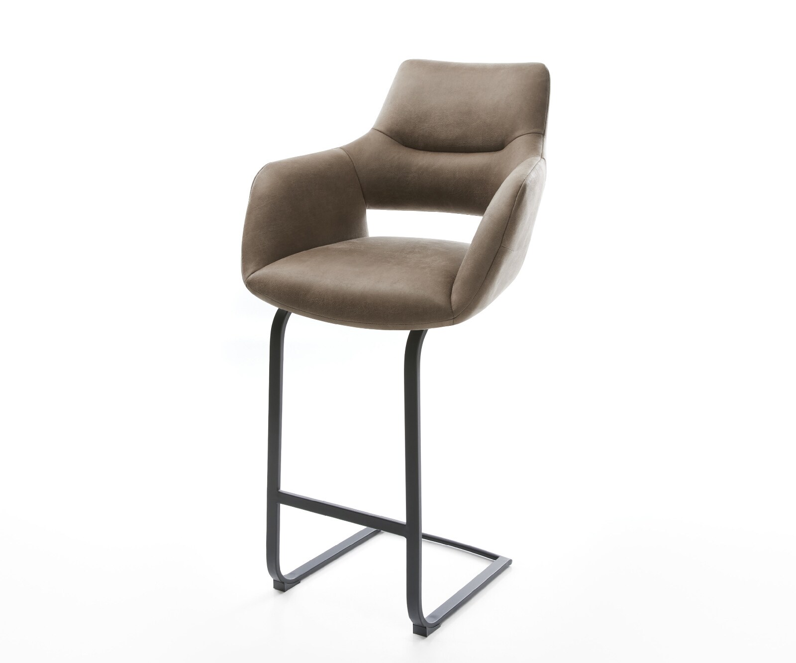Barstuhl Yago-Flex Mikrofaser Taupe Vintage Freischwinger Flach Metall Schwarz Taschenfederkern 1