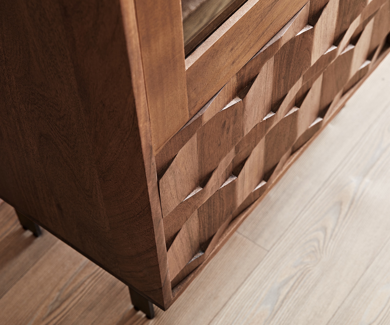 Vitrine Fevo 115x150 cm acacia marron Pied-L 4 Vitrine Fevo 115x150 cm acacia marron Pied-L 4
