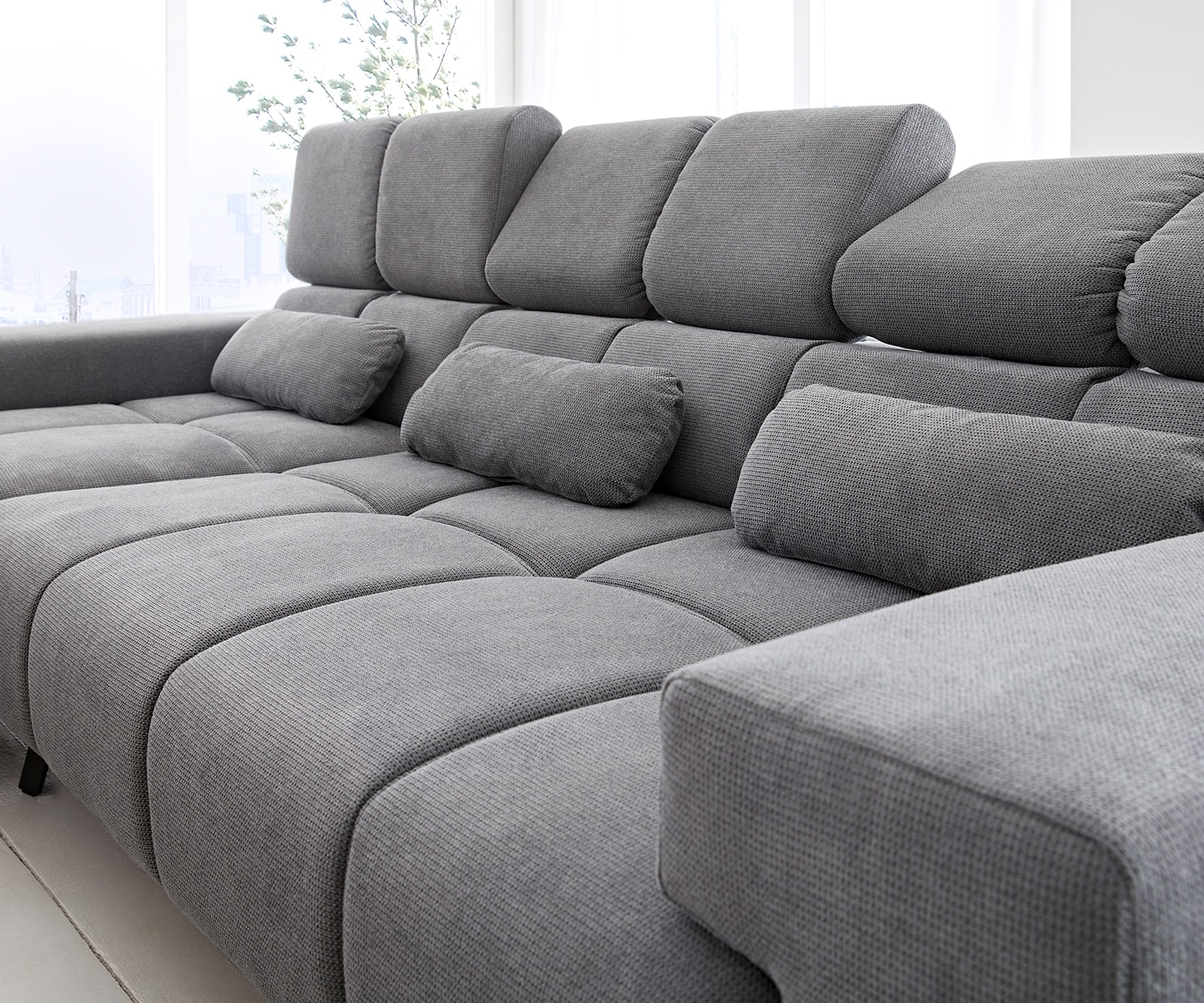 Ecksofa Ordino 285x200 Mikrofaser Grau Ottomane links elektrische Sitztiefenverstellung 4