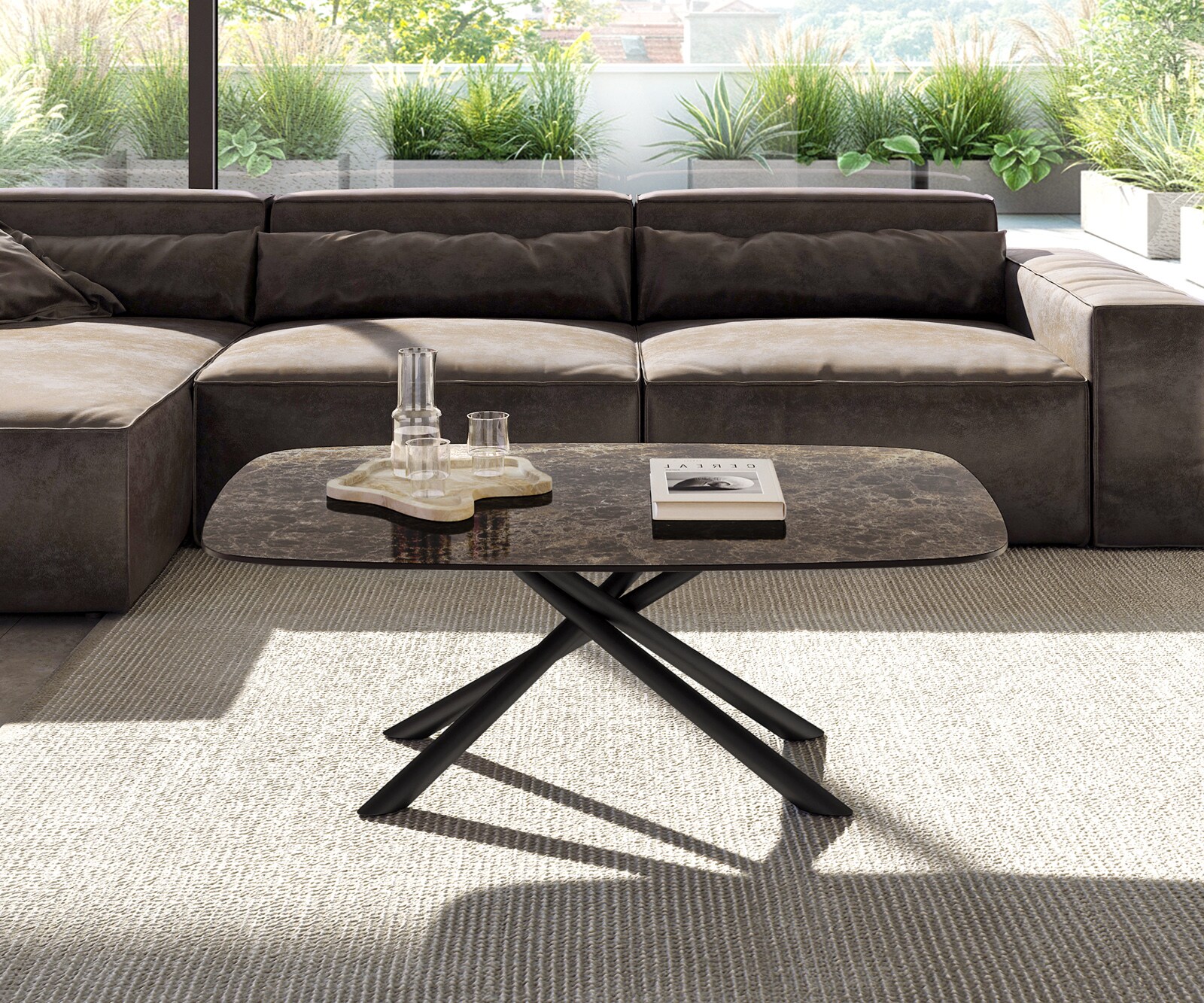 Couchtisch Edge Boot 120x70 cm Keramik Laminam® Emperador Extra Lucidato Dunkelbraun Sarity Metall Schwarz 1