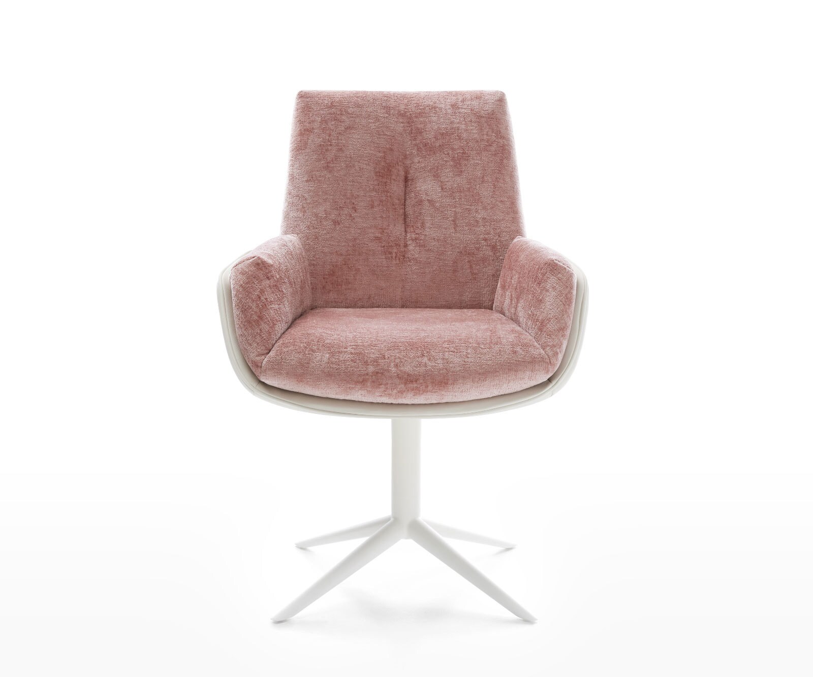 Drehstuhl Clea-Flex Materialmix Echtleder Weiß-Rosé Fußkreuz Weiß 360° drehbar Wippfunktion 1