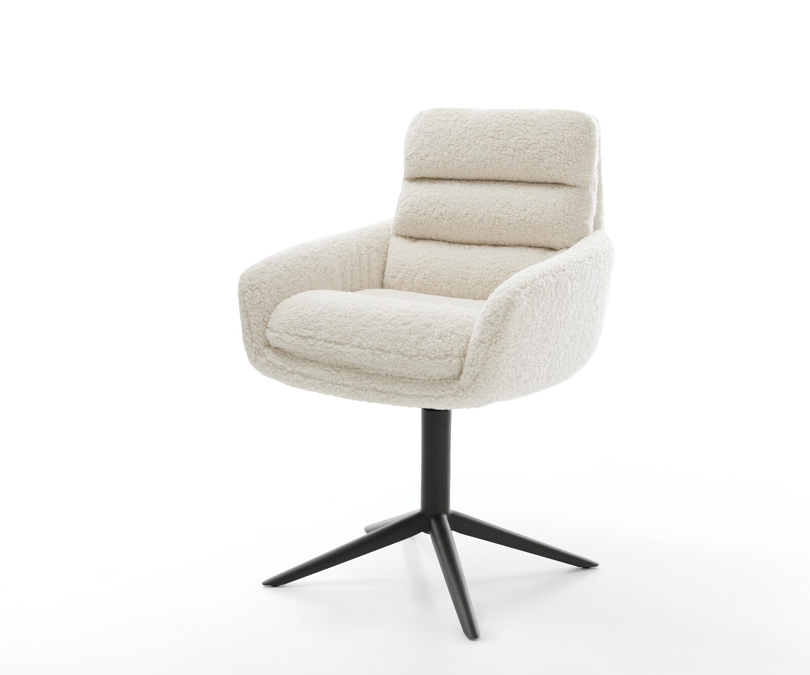Chaise-pivotante Abelia-Flex avec accoudoirs tissu teddy beige pied de chaise 4 branches noir pivotement sur 360° fonction bascule