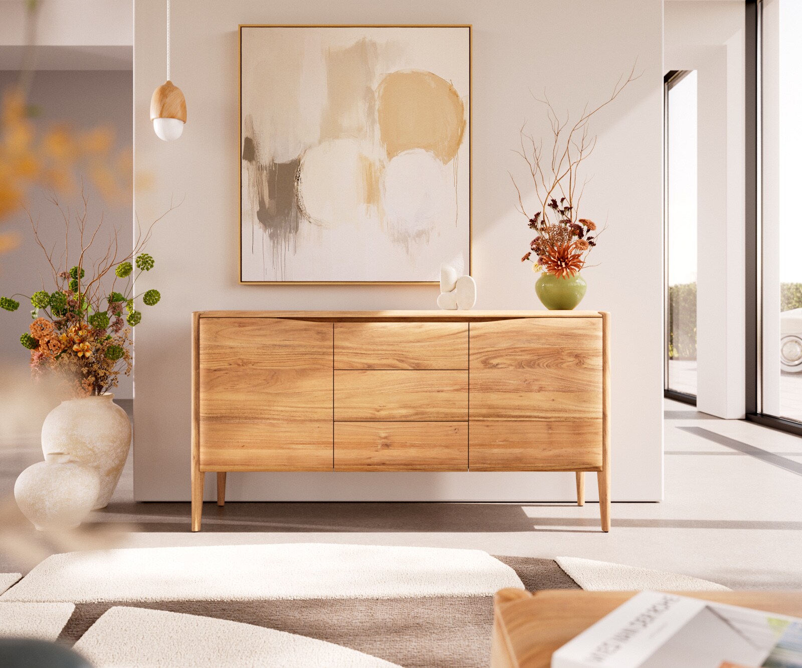 Sideboard Simcha 145 cm Akazie Natur 2 Türen 3 Schubladen 1
