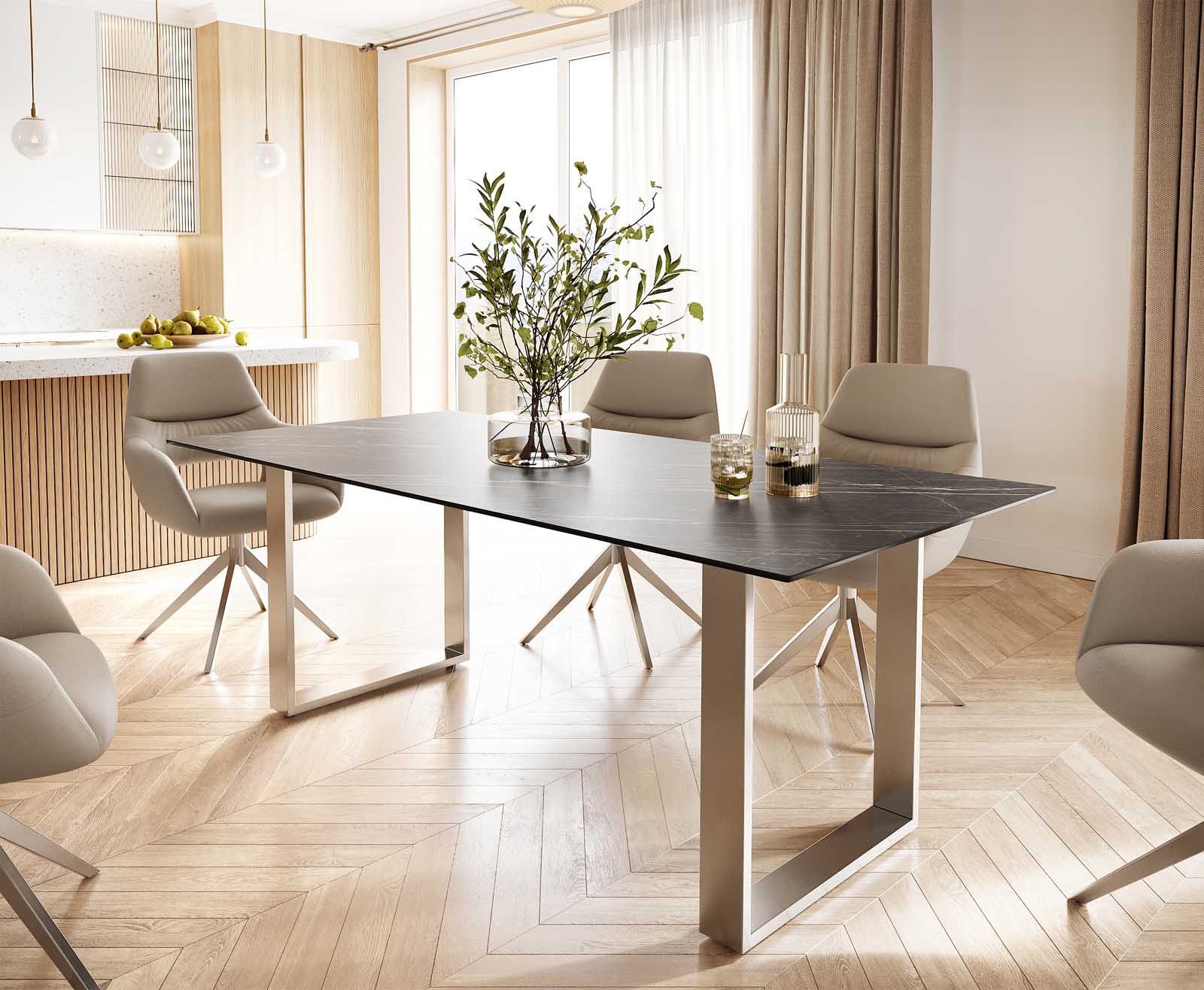 Table-à-manger Edge 200x100 céramique Laminam® noir desir brun inox étroit Table-à-manger Edge 200x100 céramique Laminam® noir desir brun inox étroit