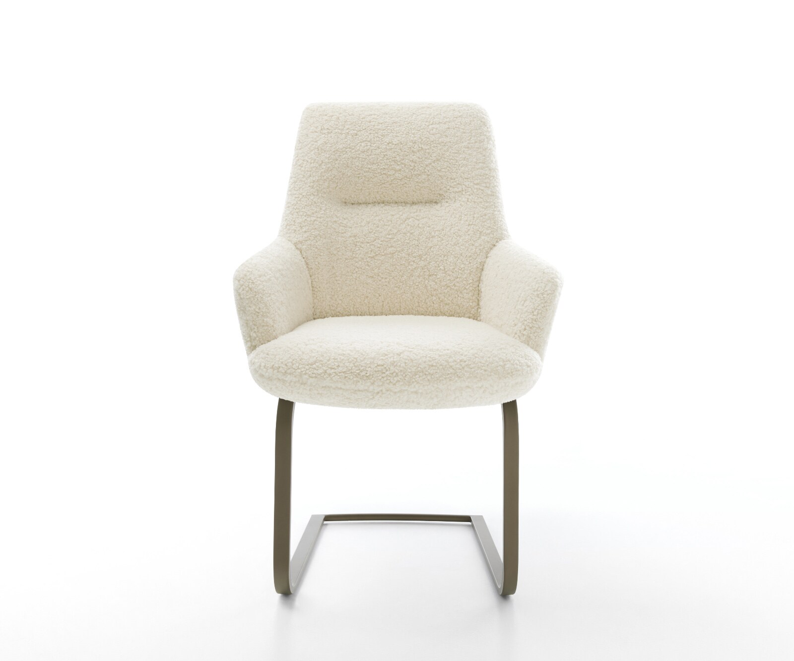 Cantilever Zelia-Flex avec accoudoirs tissu teddy beige pied cantilever plat aspect titane ressorts ensachés 2